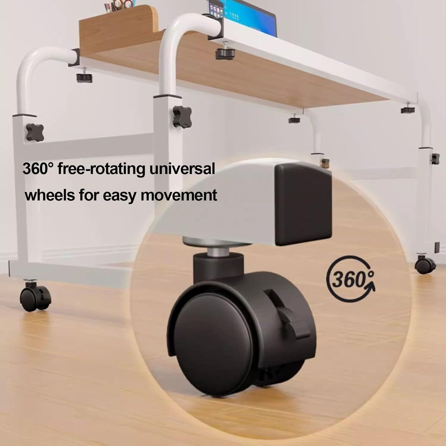 Overbed Over Bed Desk,Food Tray Desk Rolling Medical Table Portable Laptop Desk Over Bed Table with Desktop Baffle Height Adjustable Overbed Table Rolling Bed Bar Table