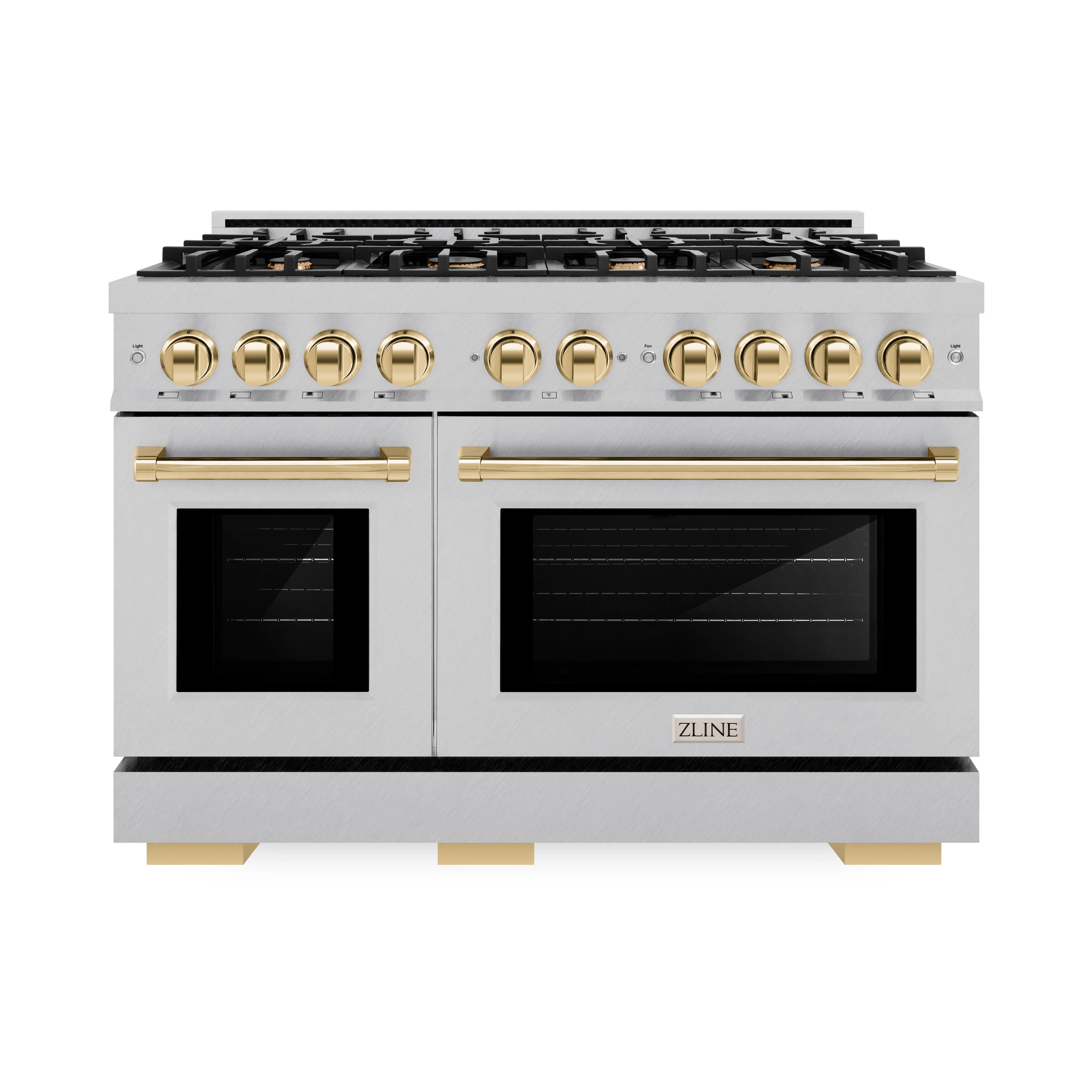 ZLINE Autograph Edition 48-Inch Select Series Gas Range with 8 Gas Burner Cooktop and 6.7 Cu. Ft. Gas Convection Oven in Satin Stainless Steel and Polished Gold Accents (HGRSZ-48-G)