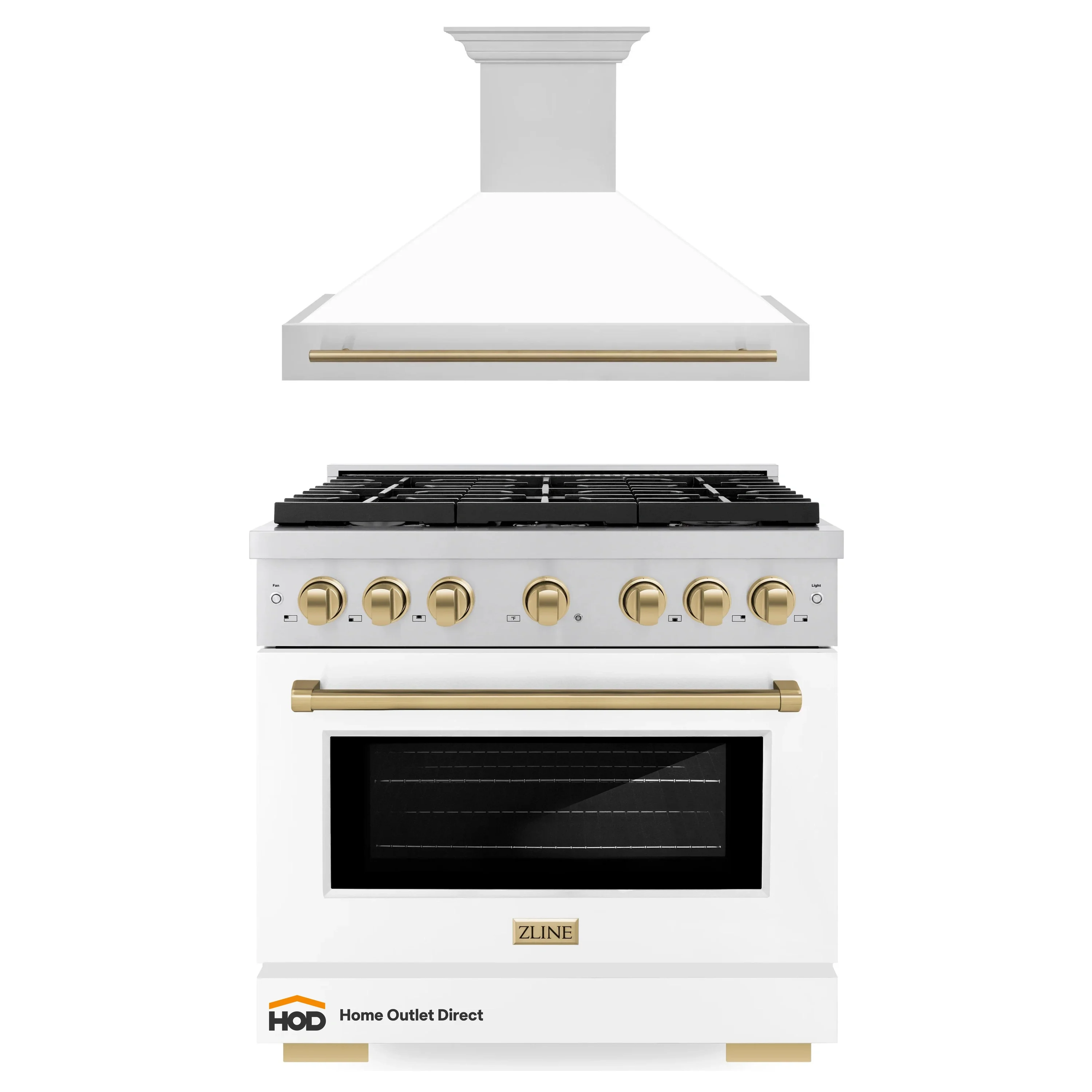 ZLINE Autograph Edition 2-Piece Appliance Package - 36-Inch Gas Range & Wall Mounted Range Hood in Stainless Steel and White Door with Champagne Bronze Trim (2AKP-SGRWMRH36-CB)