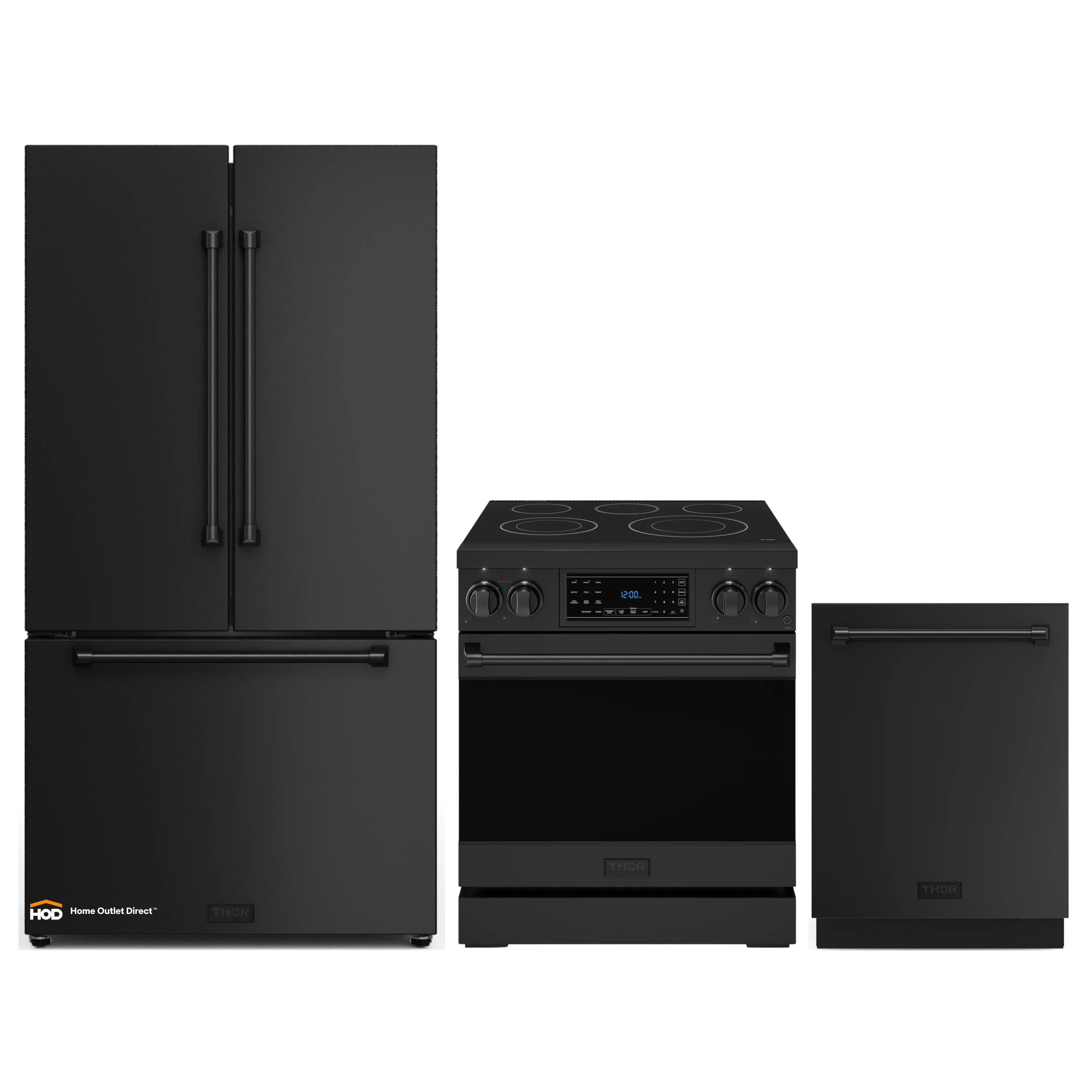 Gordon Ramsay by Thor Kitchen 3-Piece Appliance Package - 30-Inch Electric Range with Tilt Panel Touch Control, 36-Inch Refrigerator, and Dishwasher in Black