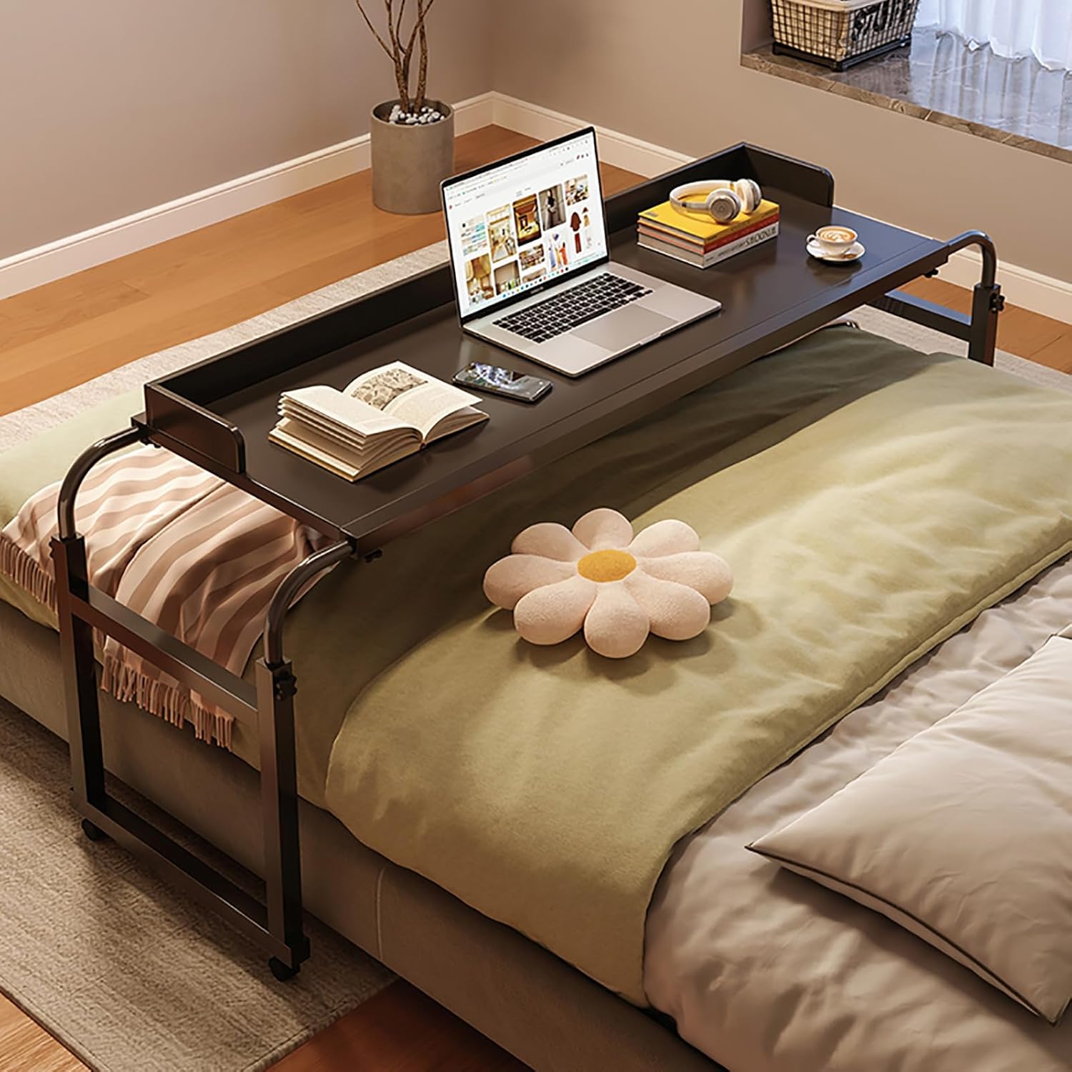 Free-Standing Folding Floating Table，Hospital Table Over Bed for Home Use Swivel,Over The Bed Table with Wheels,Adjustable Height Table,Hospital Bed Table,Chair Cart,Laptop Desk for Bed,recl