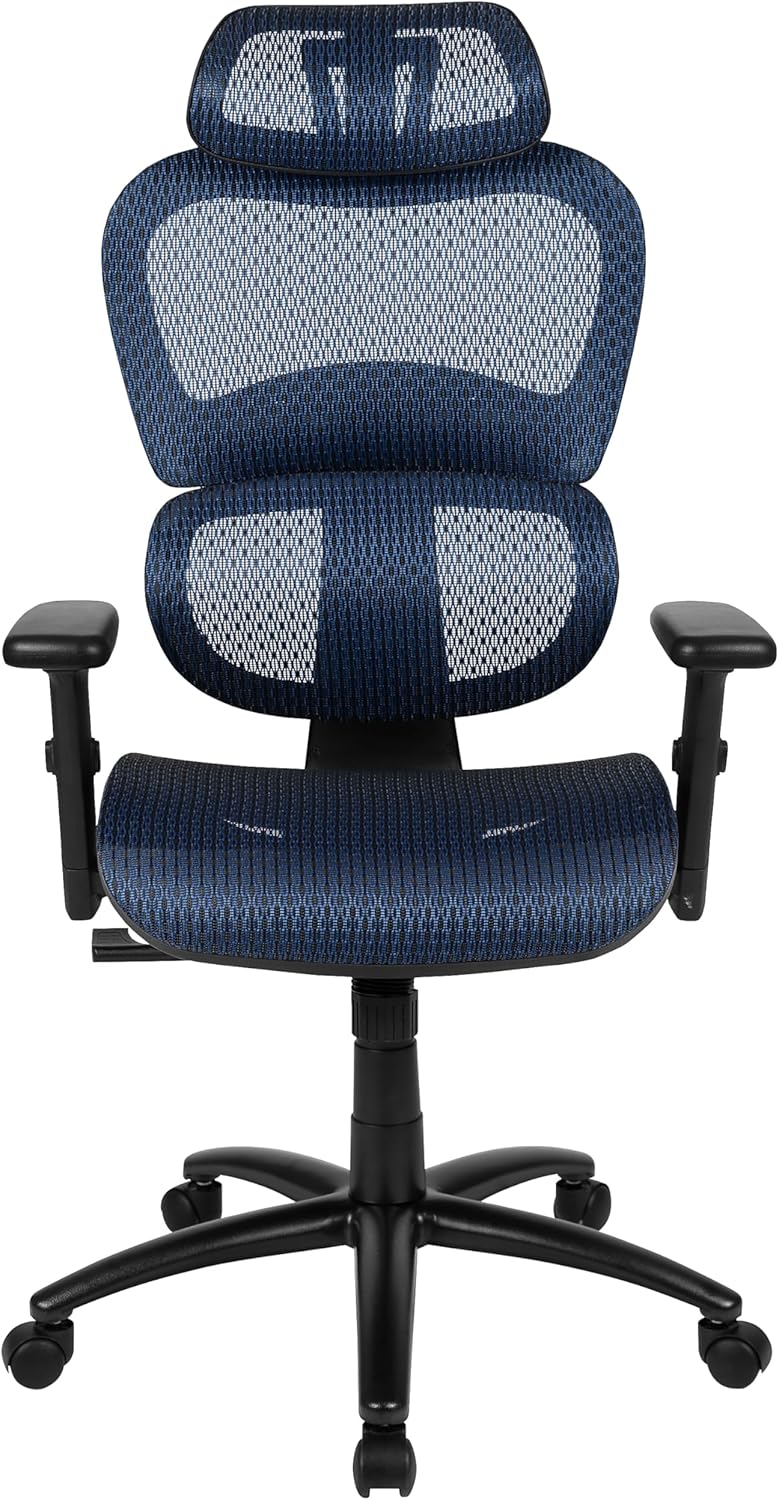 Flash Furniture LO Ergonomic Mesh Office Chair with 2-to-1 Synchro-Tilt, Adjustable Headrest, Lumbar Support, and Adjustable Pivot Arms in Blue