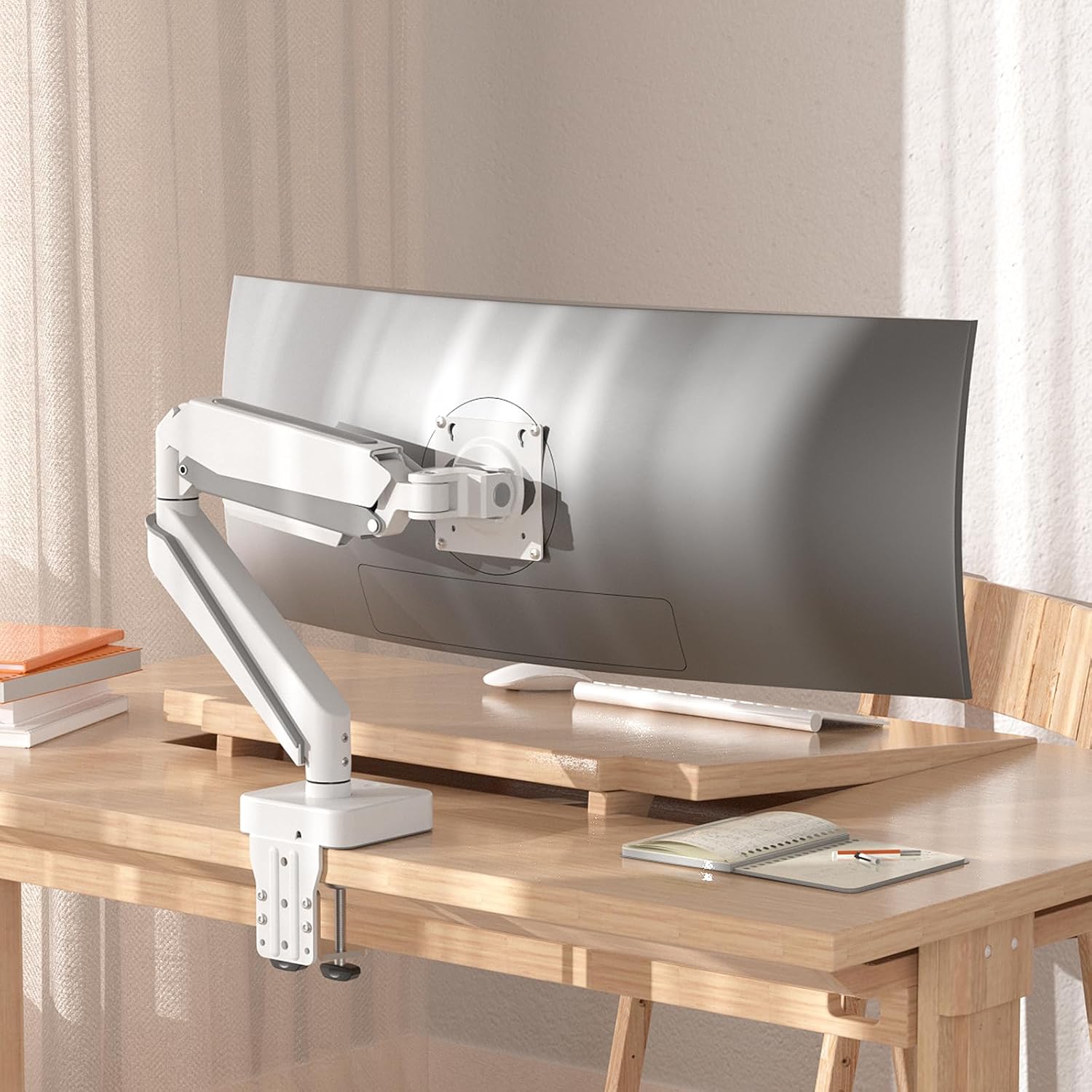 White 42 45 Premium Aluminum Heavy Duty Monitor Arm, Fits Ultrawide up to 49 inches and 44 lbs Single Desk Mount Stand, Pneumatic Height Adjustable, Max VESA 100x100, A9W