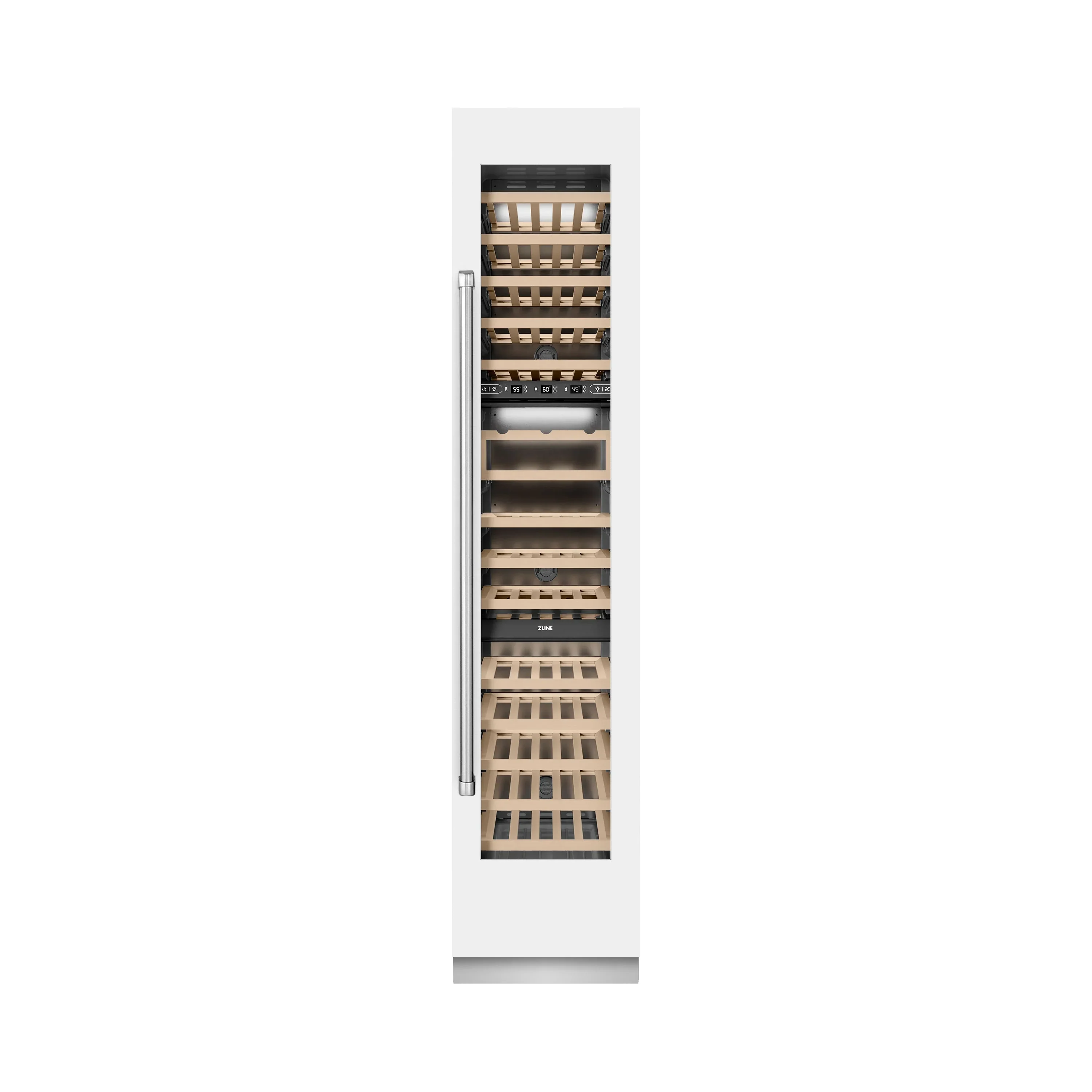 ZLINE Autograph Edition 18-Inch 9.0 Cu. Ft. Triple Zone 68 Bottle Right Hinge Column Wine Cooler in White Matte with Champagne Bronze Accents (RCWVRZ-WM-18-CB)