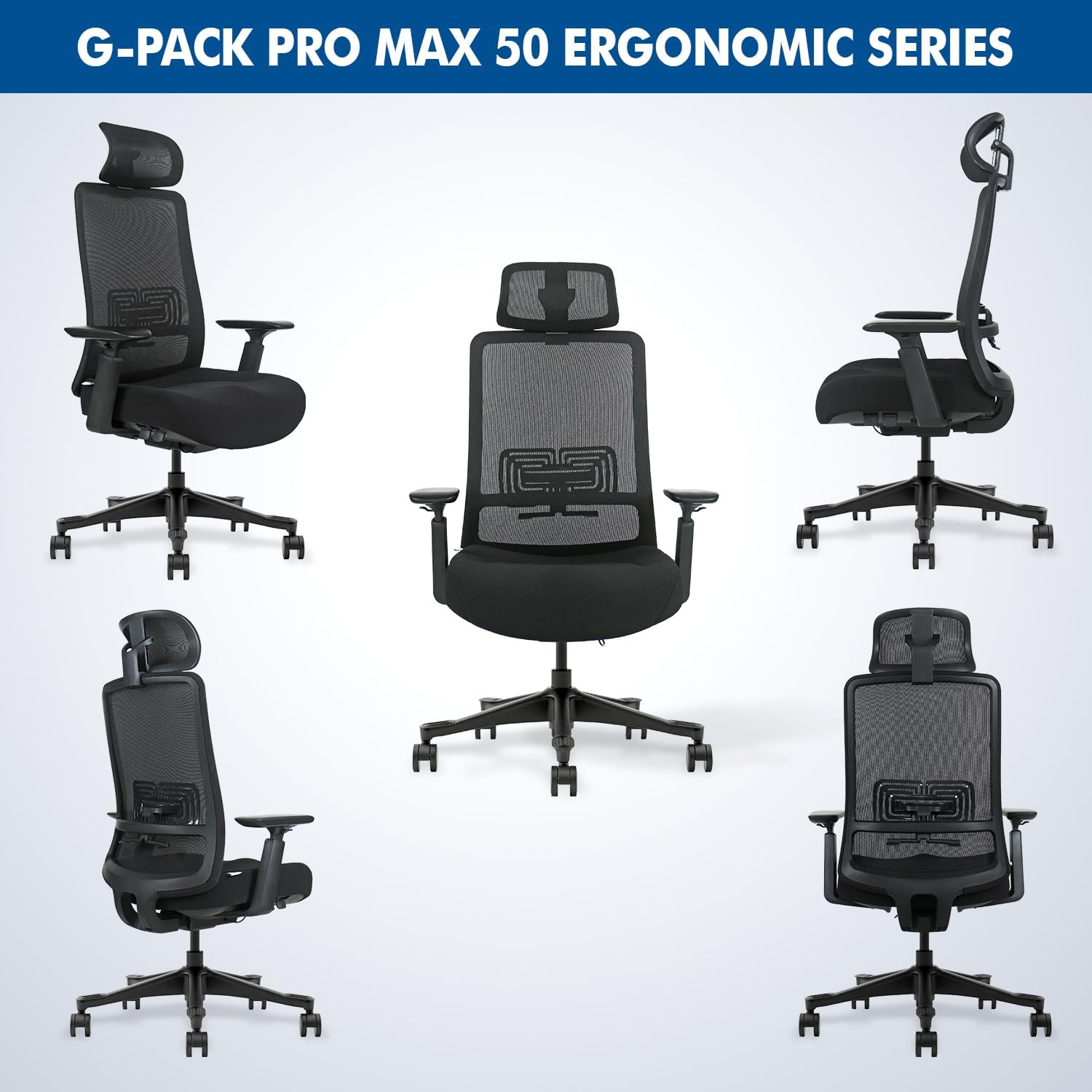 Mesh Office Chair with Headrest – Ergonomic Office Chair with Lumbar Support, Adjustable 3D Arms & Soft Seat – Holds Up to 330lbs (Black)