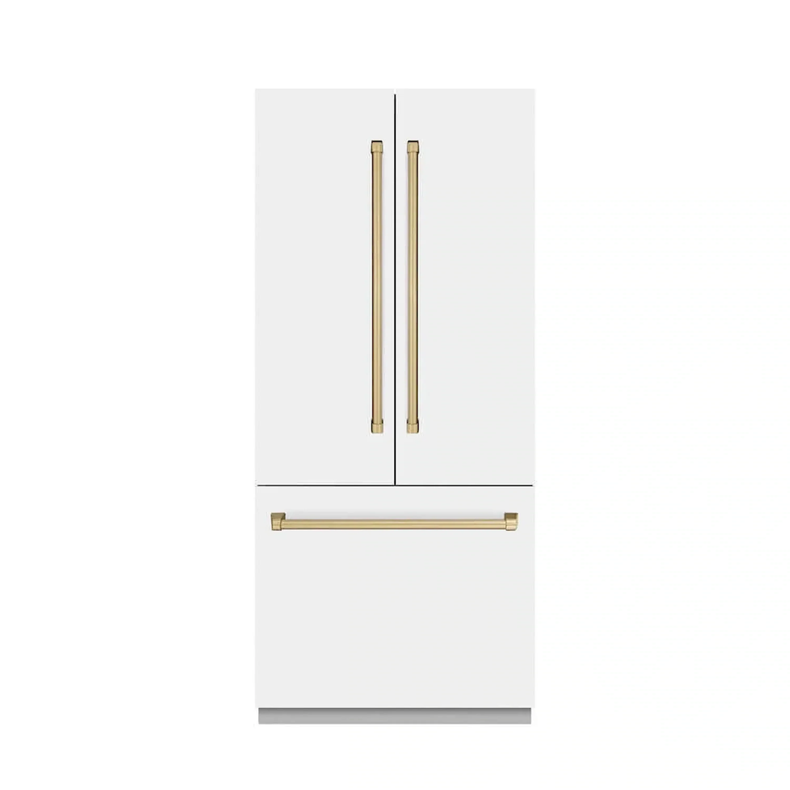 ZLINE Autograph Edition 36-Inch 19.6 Cu. Ft. French Door Built-In Bottom Freezer Refrigerator with Water Dispenser and Ice Maker in White Matte with Graphite Gray Interior and Champagne Bronze Accents (GRBIVZ-WM-36-CB)