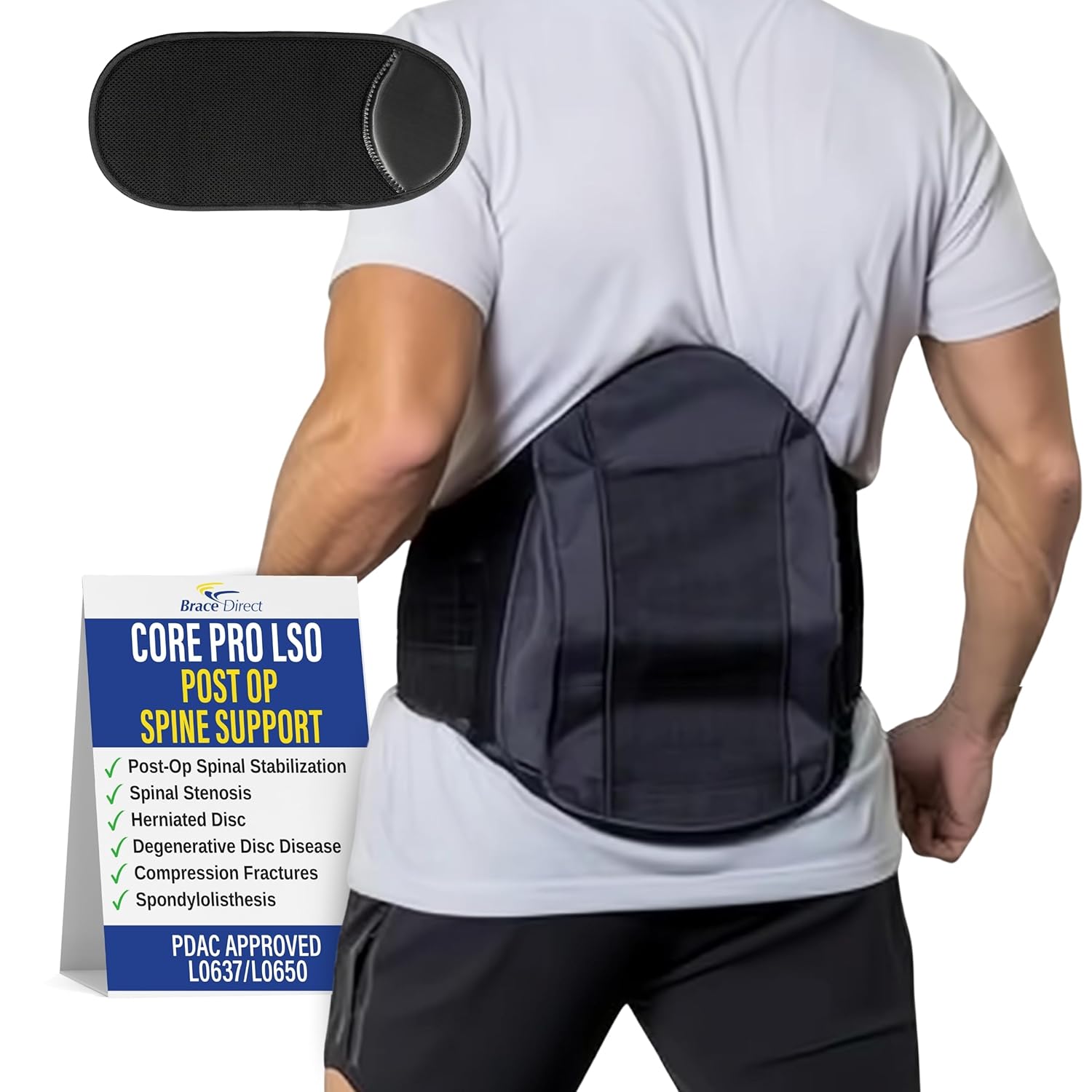 Core Pro Plus Size LSO Back Brace - Medical Grade Lumbar Support for Spinal Stenosis, Herniated Discs, DDD, Post Op Recovery, and Low Back Pain - L0650 L0637 (PLUS - Up to 65 in. Waist)