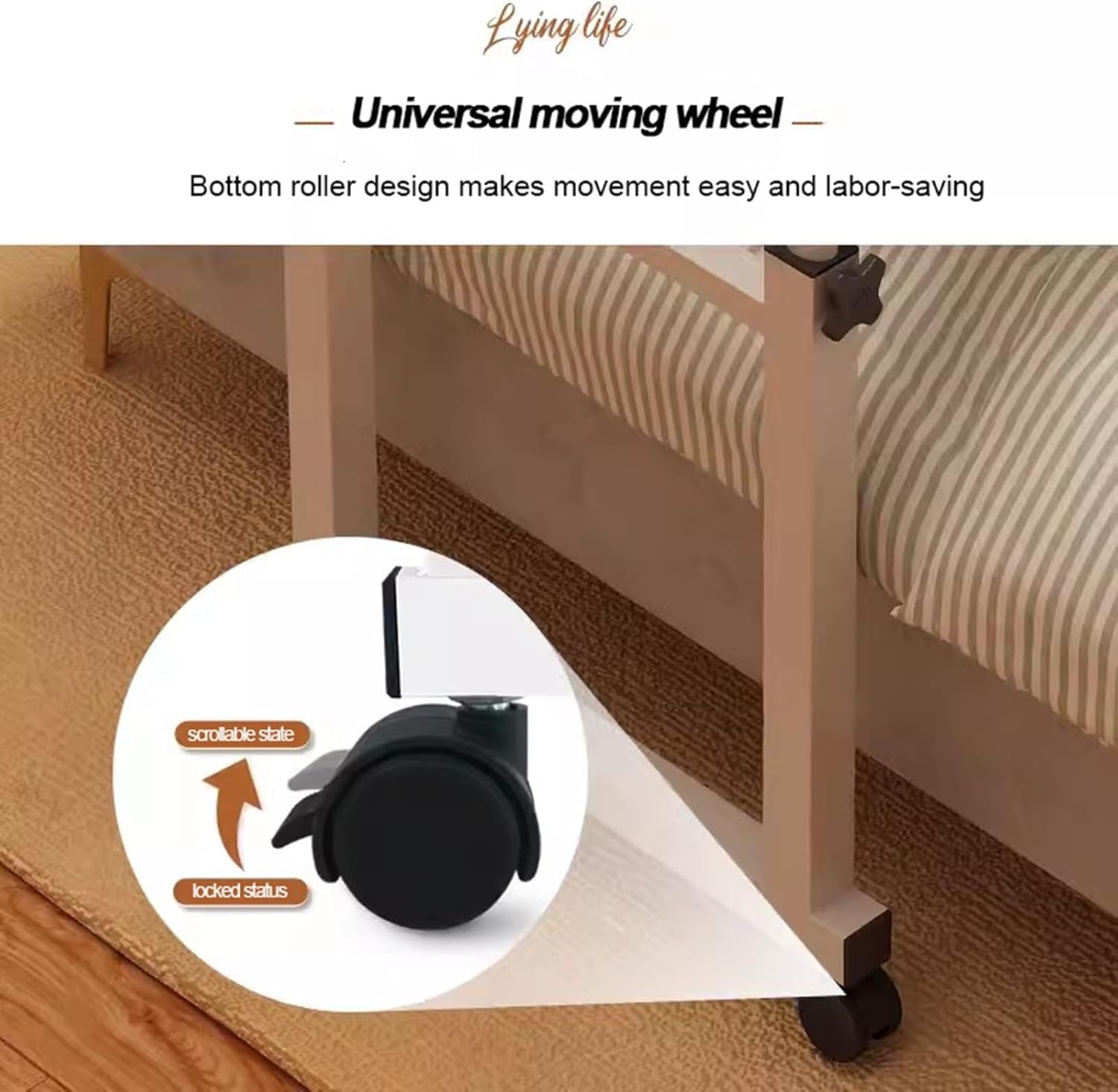 Overbed Overbed Desk Height Adjustable,Rolling Medical Table Portable Desk with Castor Wheels Overbed Table Mobile Computer Desk with Desktop Baffle Food Tray Desk