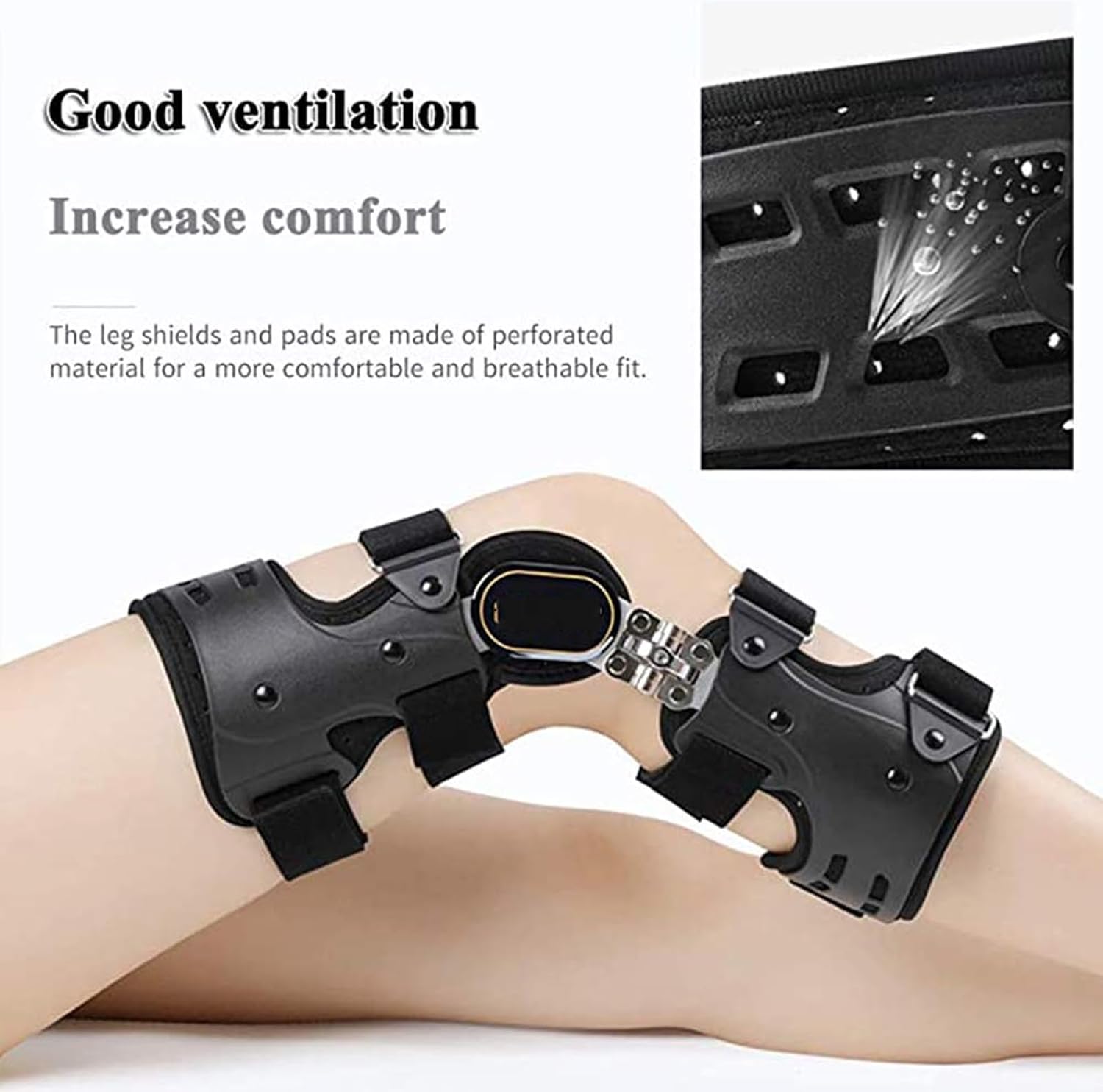 Adjustable Hinged ROM Knee Brace with Strap, Post OP Patella Injury Immobilizer Brace Orthopedic Guard Protector - Full Leg Stabilizer Knee Orthosis Splint(