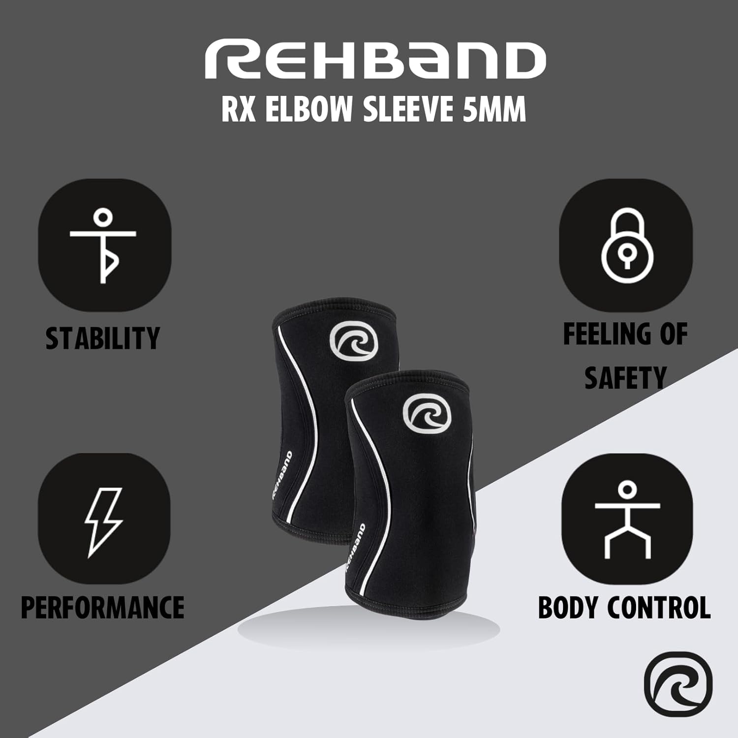 Rehband Elbow 5mm Compression Sleeve, Neoprene Elbow Sleeves for Weightlifting, Anatomical Design, Non-Slip & Close Fitting, Elbow Support Unisex, Colour:Black - 1 Pair, Size:Small
