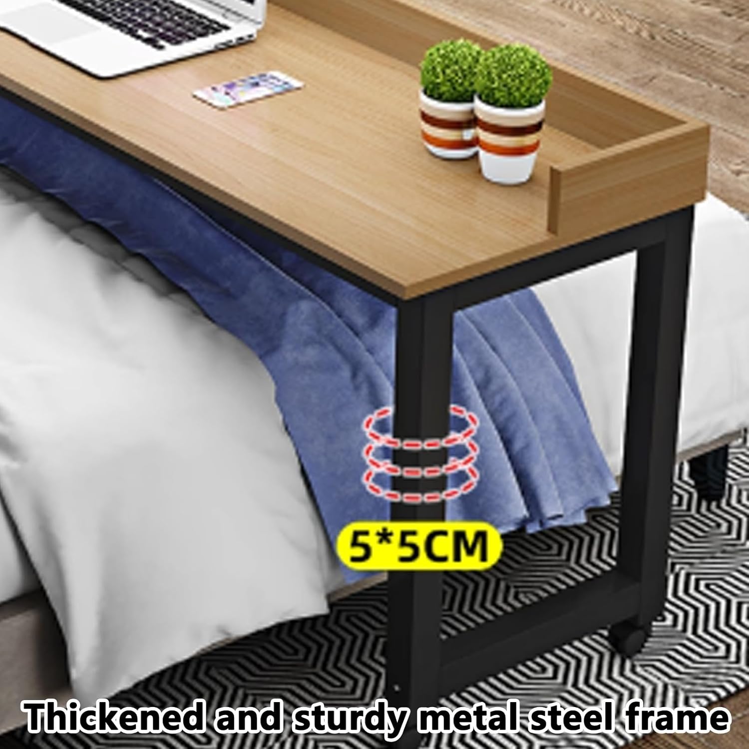 Over Bed Table with Wheels, Generic Overbed Table, Rolling Bed Table with Baffle, Dining Tables Or Laptop Bed Tables for Home Office Hospital Workstation(White A,120cm/47.2in)