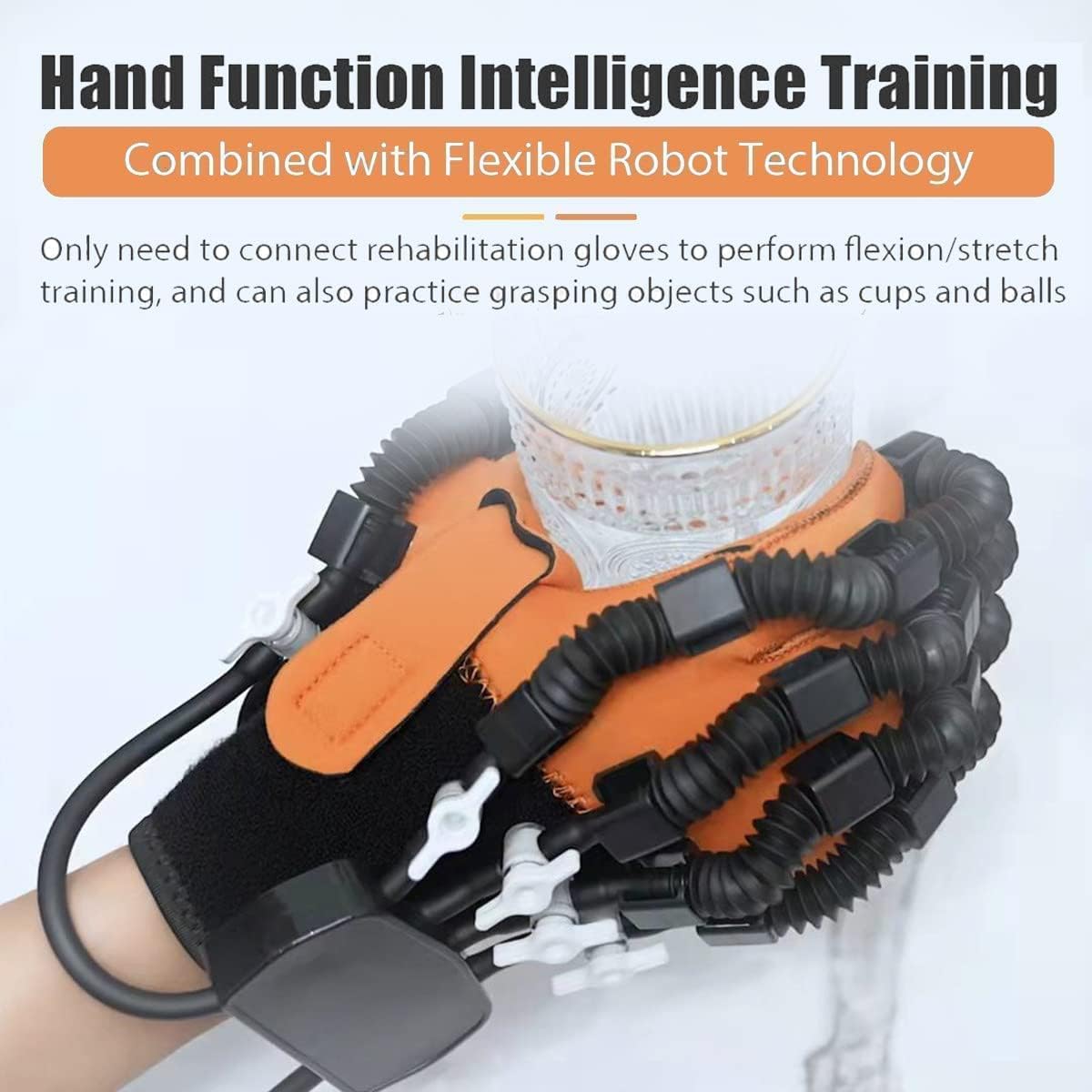 KouRy Rehabilitation Robot Glove, Hand Rehabilitation Device for Stroke Hemiplegia, Hand Function Recovery Finger Trainer, for Patients with Hand Dysfunction (Color : Orange, Size : Lefthand L)