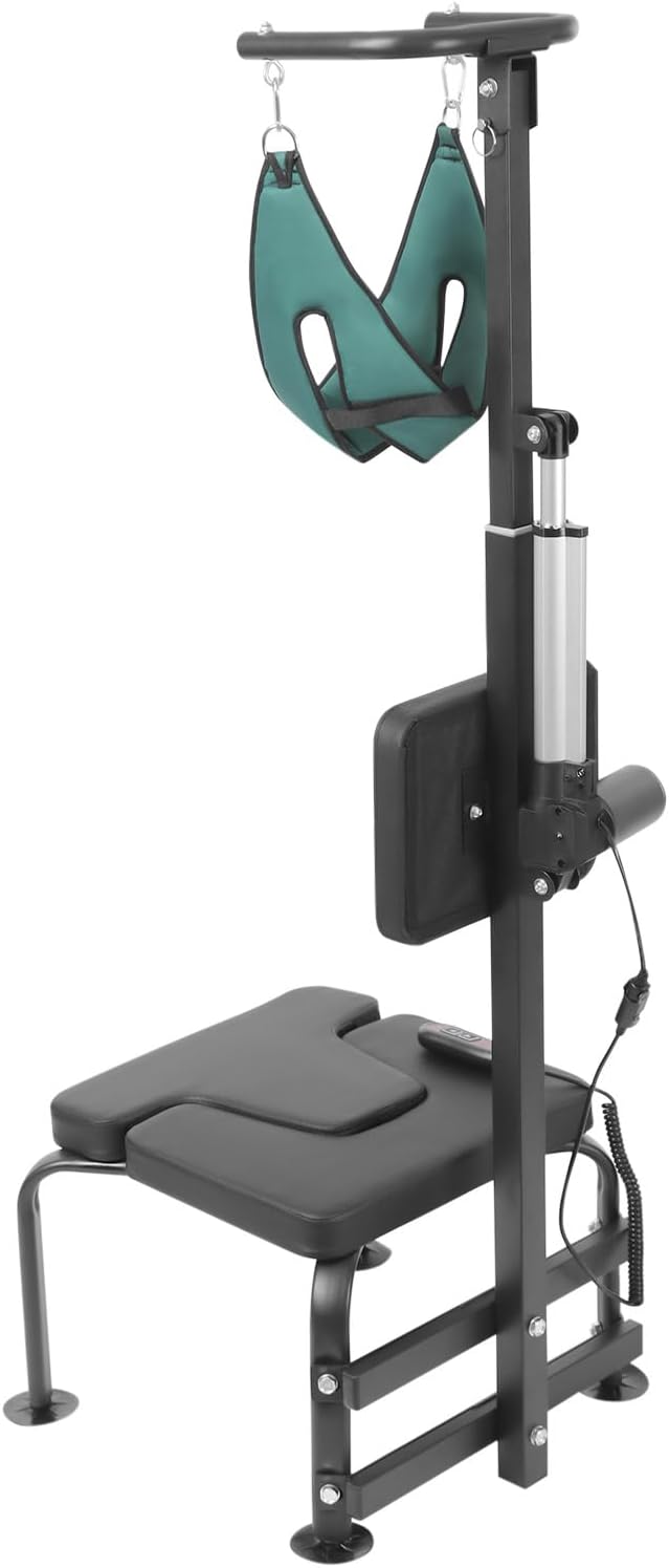 Electric Cervical Neck Traction Device, 55W 6000N Portable Stretching Training Equipment for Neck Hydraulic Lever Wired Remote Control NeckStretcher