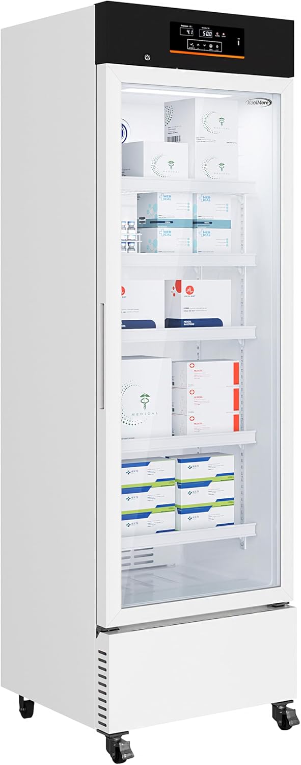 KoolMore 11 cu. ft. Medical Pharmacy Refrigerator with Emergency Backup Battery for Temperature Display and Alarm in White, UL Listed(KM-PHR-11C)