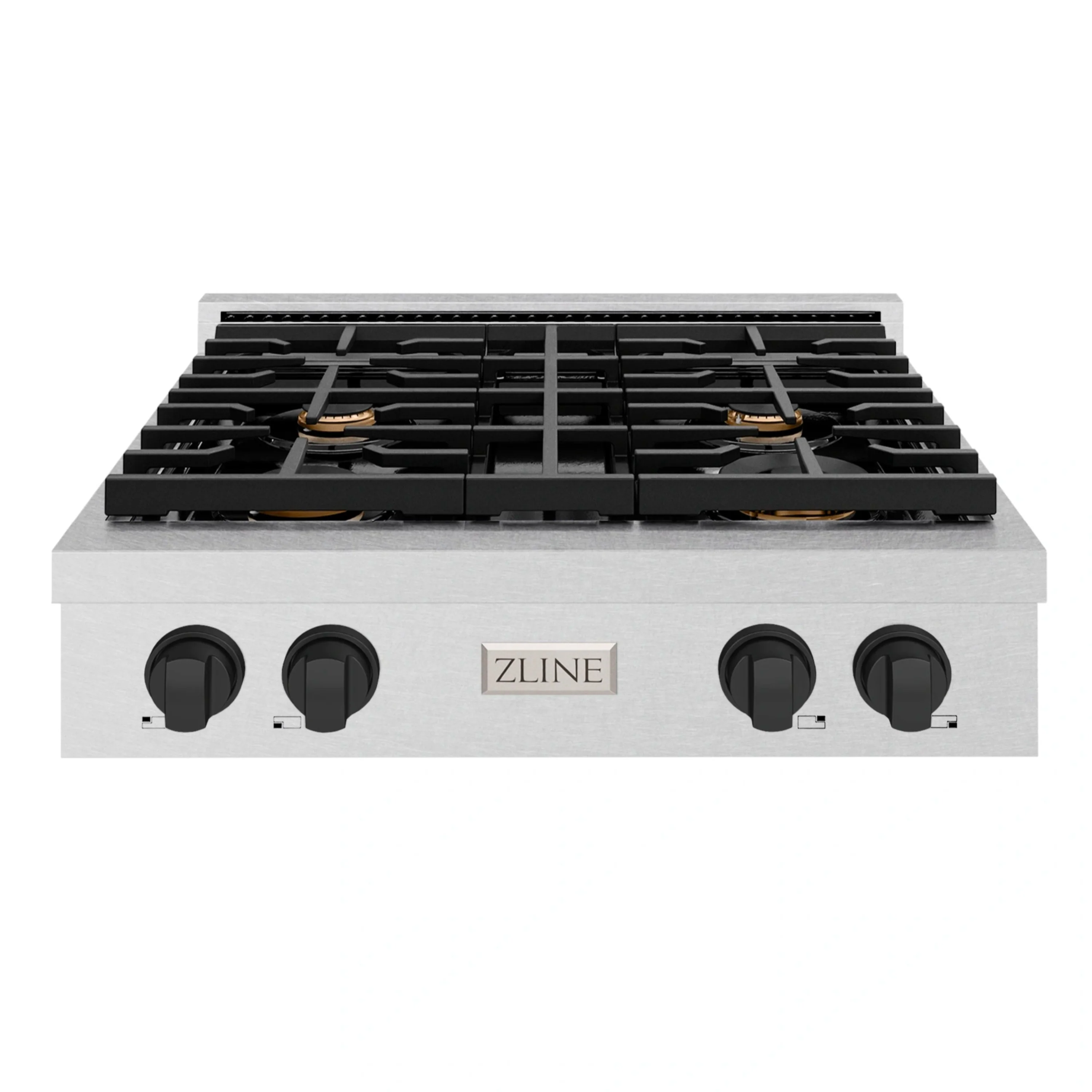 ZLINE Autograph Edition 30-Inch Paramount Gas Rangetop with 4 Burners and Porcelain Cooktop in Satin Stainless Steel with Matte Black Accents (SRTSZ-30-MB)