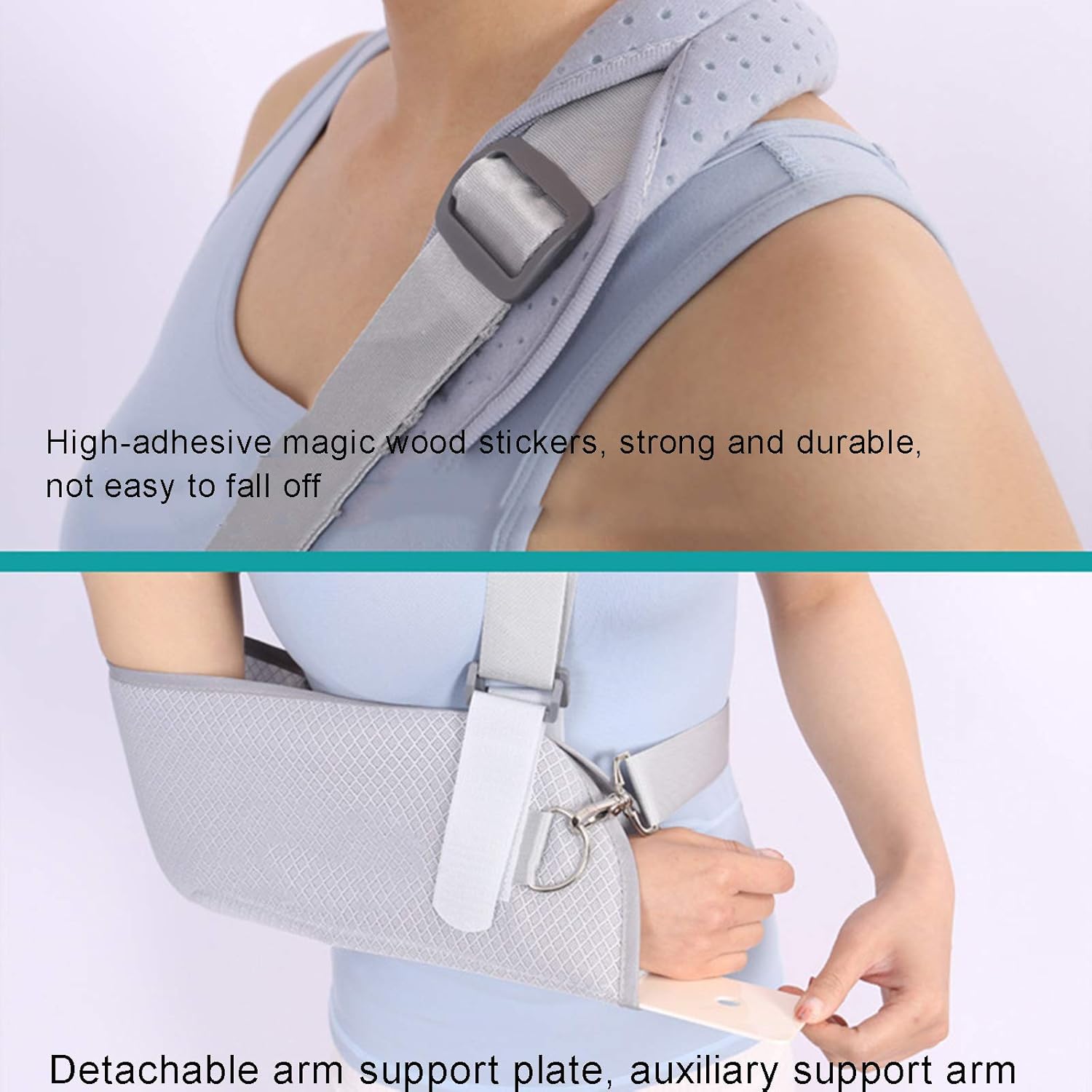 Arm Sling with Ergonomic Design, Split Strap and Waistband with ABS Plate Support for Broken Fractured Arm Elbow Wrist, Adjustable Shoulder Strap, Universal for Left and R