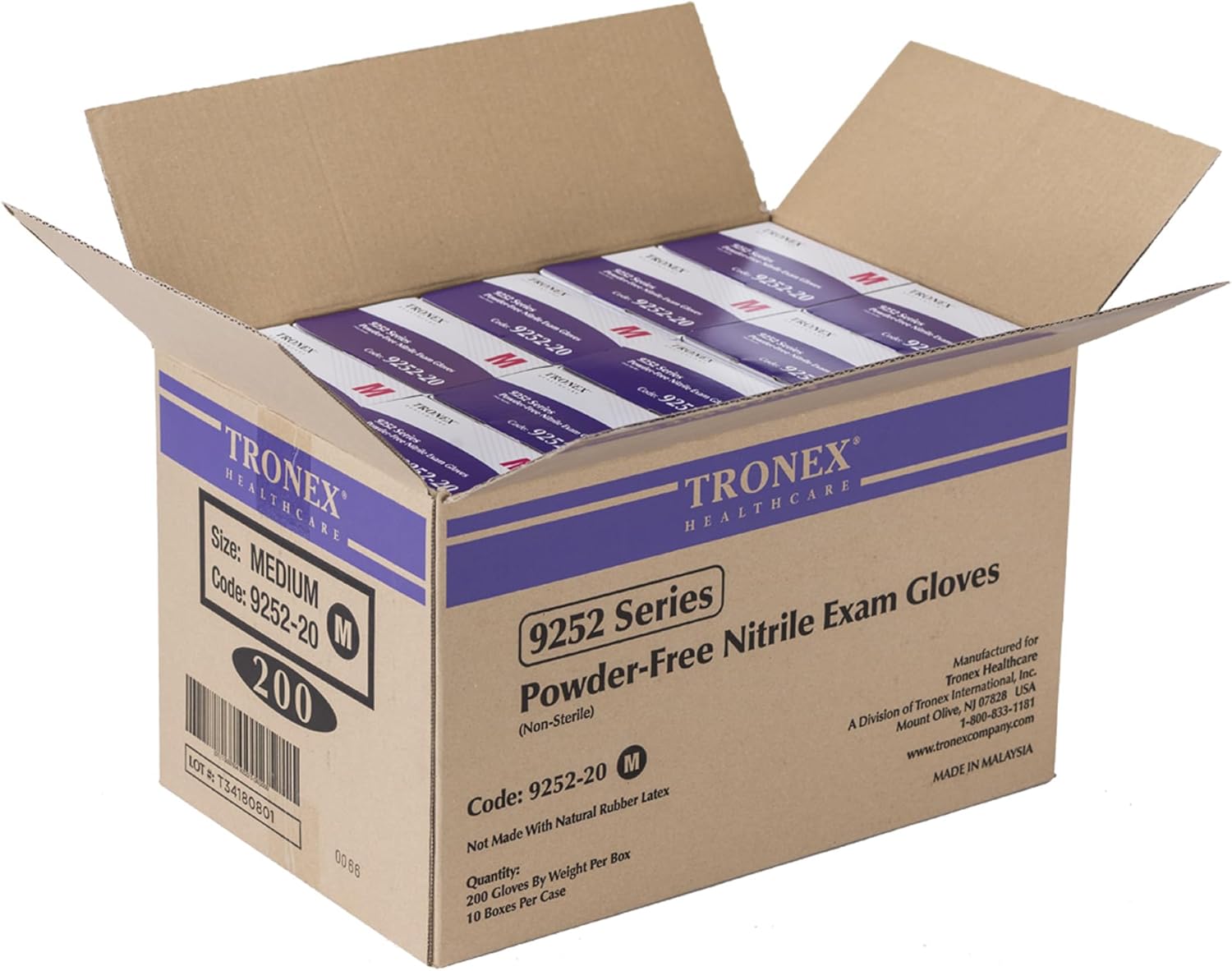 TRONEX 9252-Nitrile Exam Glove, Fingertip-Textured, Powder-Free, Blue (2000, Medium)