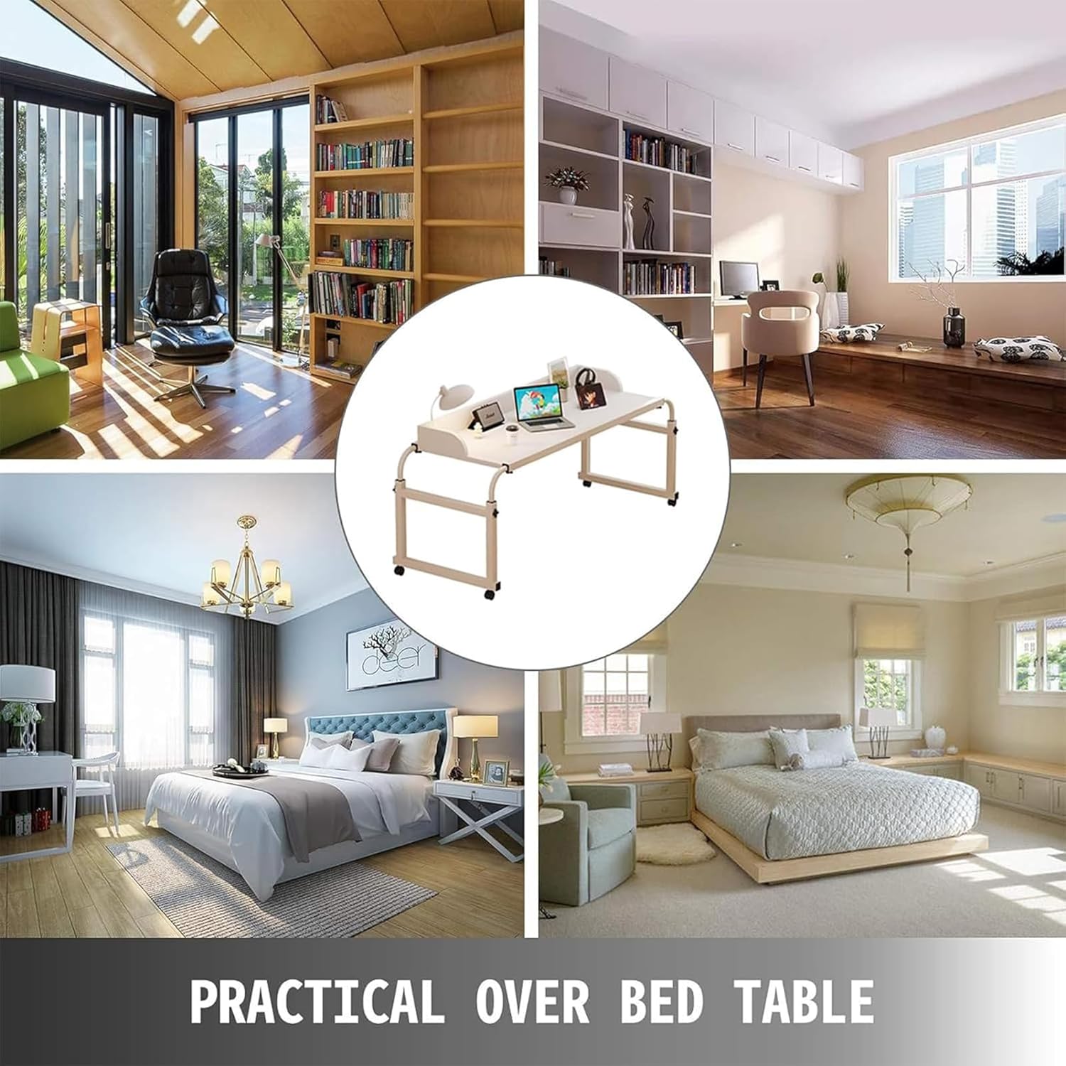 Over Bed Table, Adjustable Over Bed with Wheels, Mobile Overbed Computer Table, Hospital Bed Table Adjustable Over Bedside Home Desk - Laptop, Reading, Eating Breakfast Cart Stand - Bedri