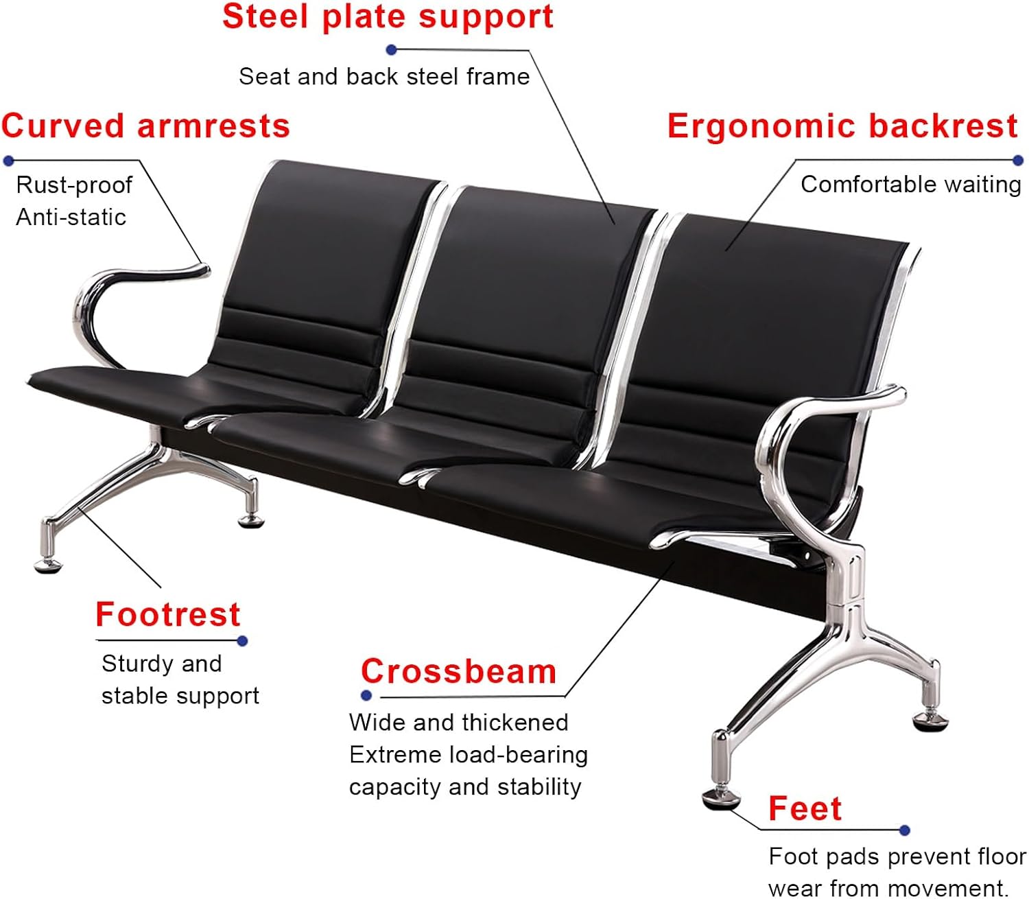 3Seat Waiting Room Bench with Armsleather Reception Chairs Stylish Office Furniture for Hospitals Salons and Barber Shopsblack Seating Solution (Yellow)