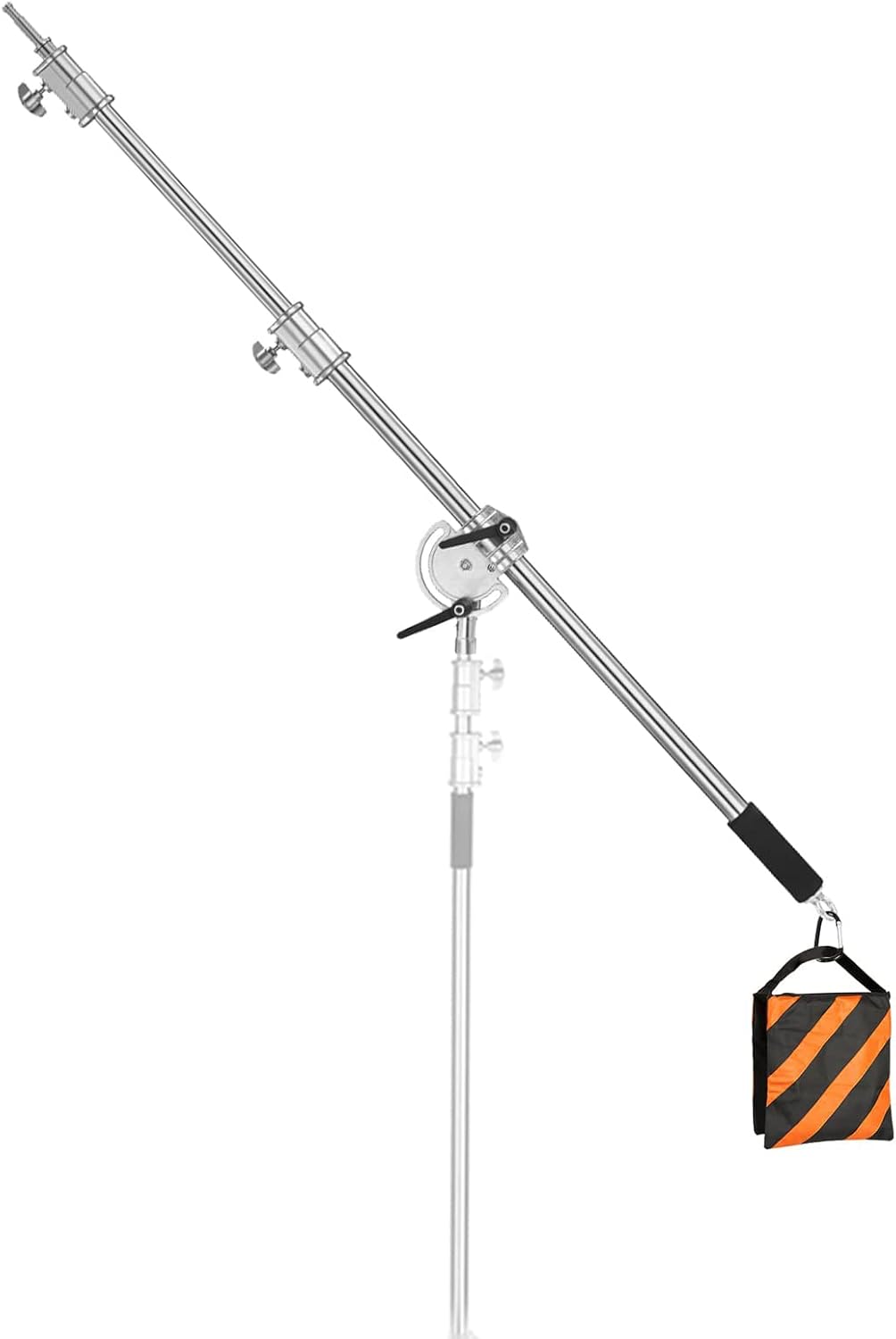 Stainless Steel Extension Boom Arm for Light Stand and C Stand, 3.6ft to 8.2ft Adjustable Crossbar Holding Arm, Universal Baby Pin Adapter with Sandbag for Studio Monolight Softbox Reflector