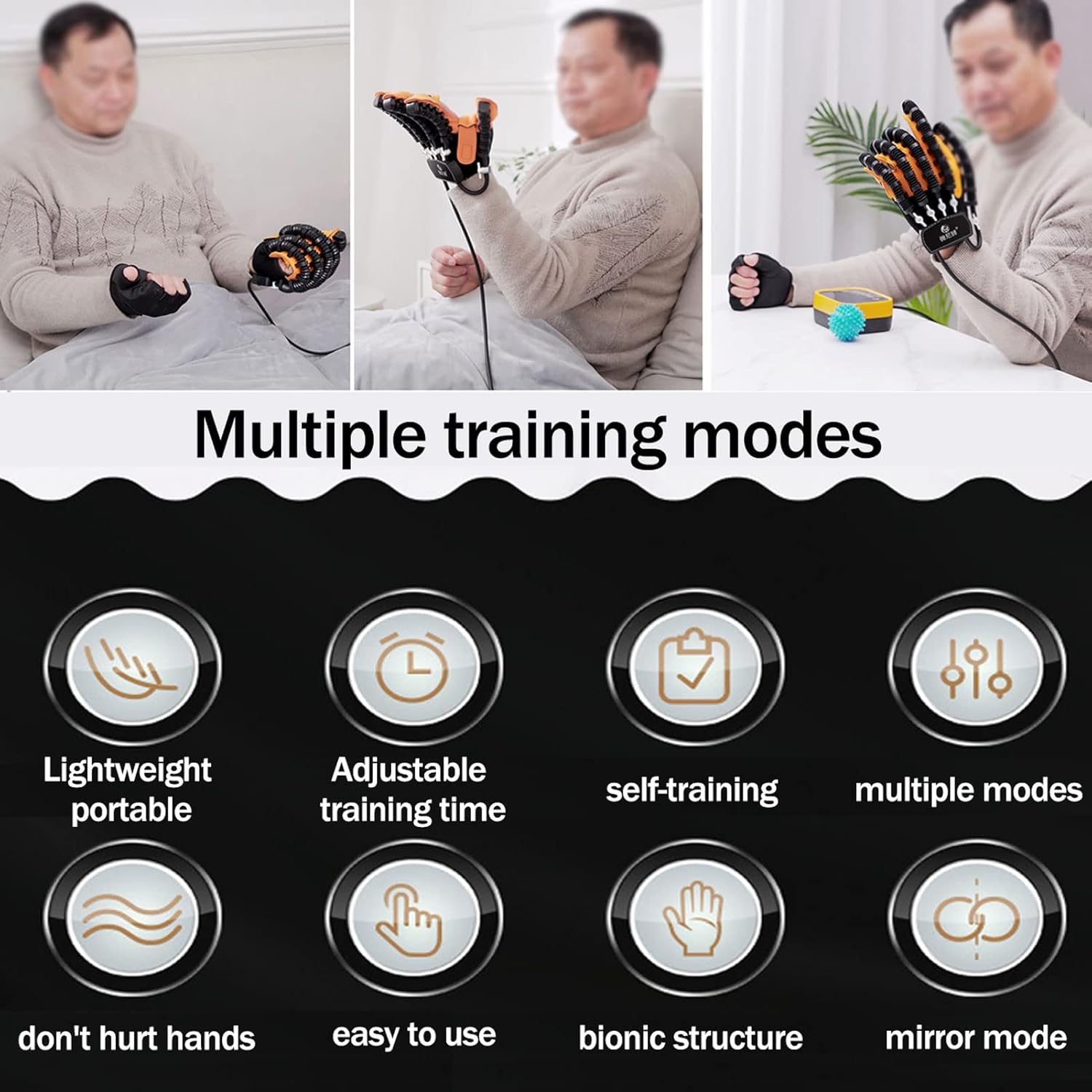 Finger Rehabilitation Training Robot Gloves, Stroke Hand Splint Electric Finger Orthosis, Hemiplegia Finger Exercises Pneumatic Mirror Rehabilitation Auxiliary Gloves(Size:Right-L)