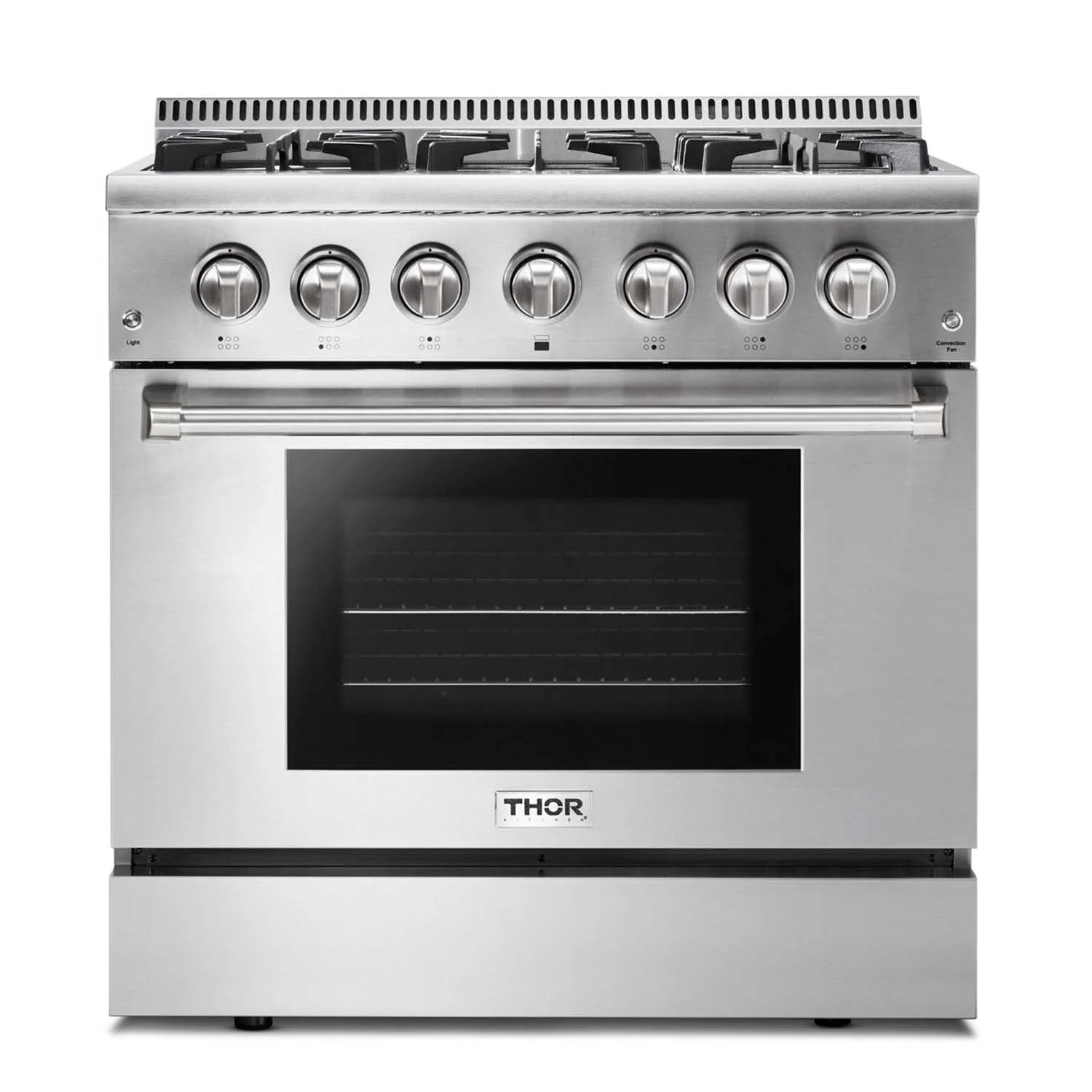 Thor Kitchen 36-Inch 5.2 Cu. Ft. Oven Dual Fuel Range with Propane Gas Cooktop in Stainless Steel (HRD3606ULP)
