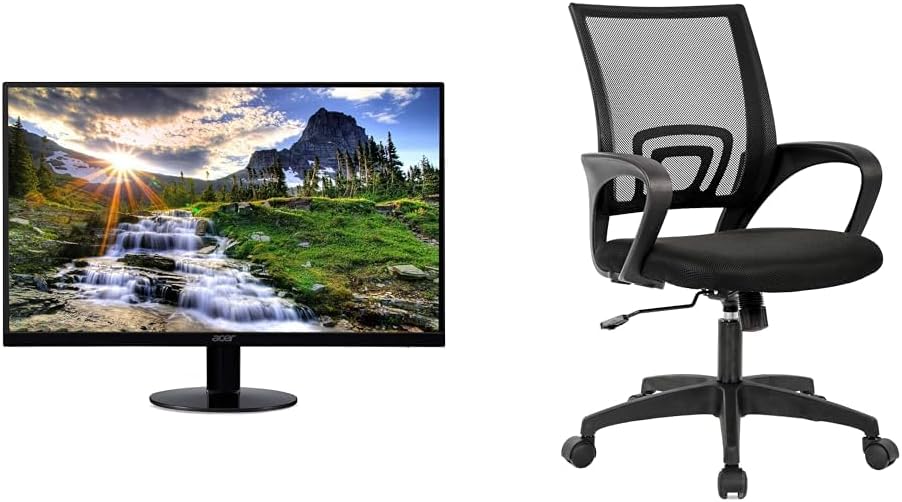 Acer 21.5 Inch Full HD Computer Monitor and Ergonomic Mesh Office Chair with Lumbar Support Armrest Executive Rolling Task Chair