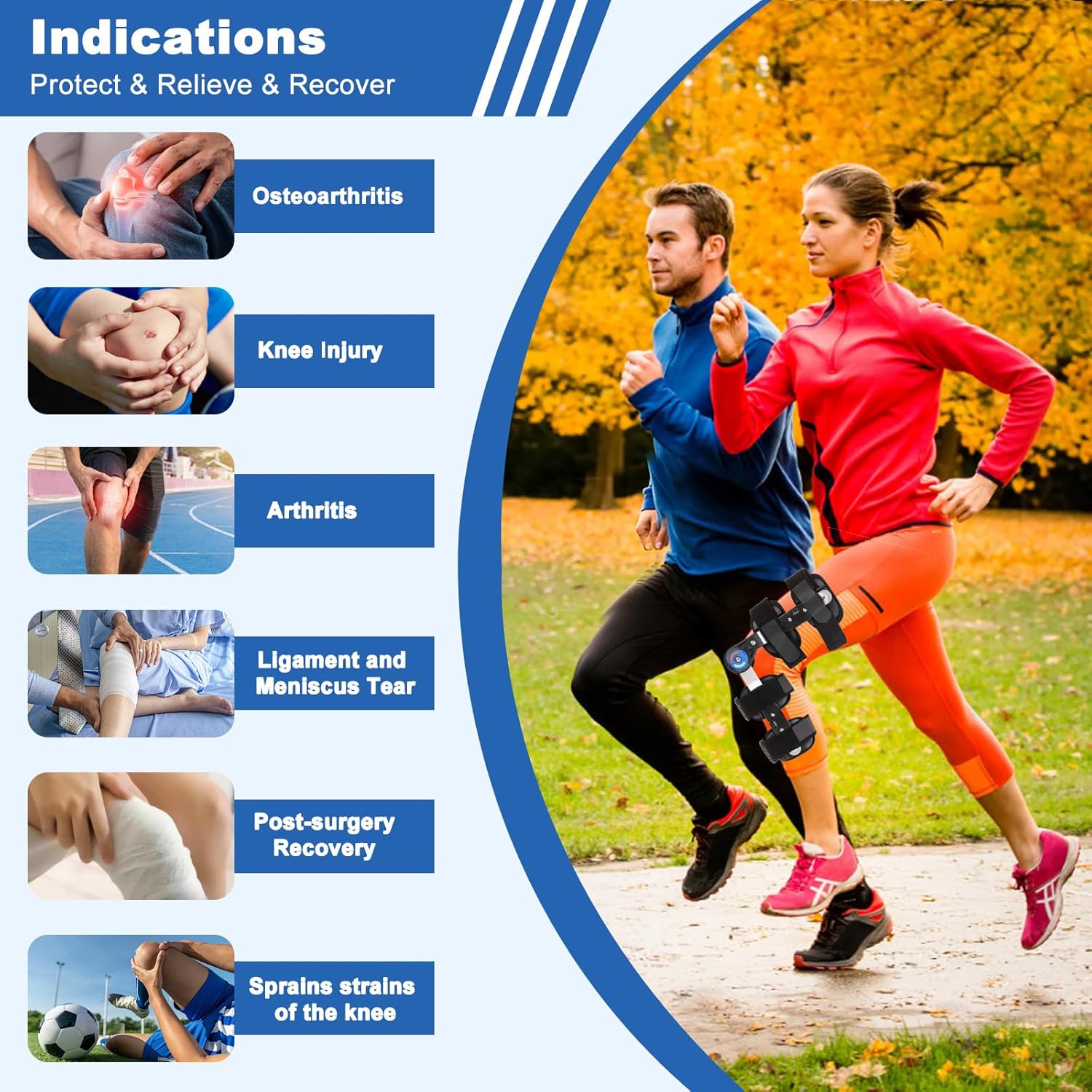 ROM Knee Brace with Side Stabilizer, Adjustable Hinged Knee Support Brace for Arthritis, ACL, MCL, and PCL Injury, Post Op Knee Orthosis Immobilizer for Left and Right Leg