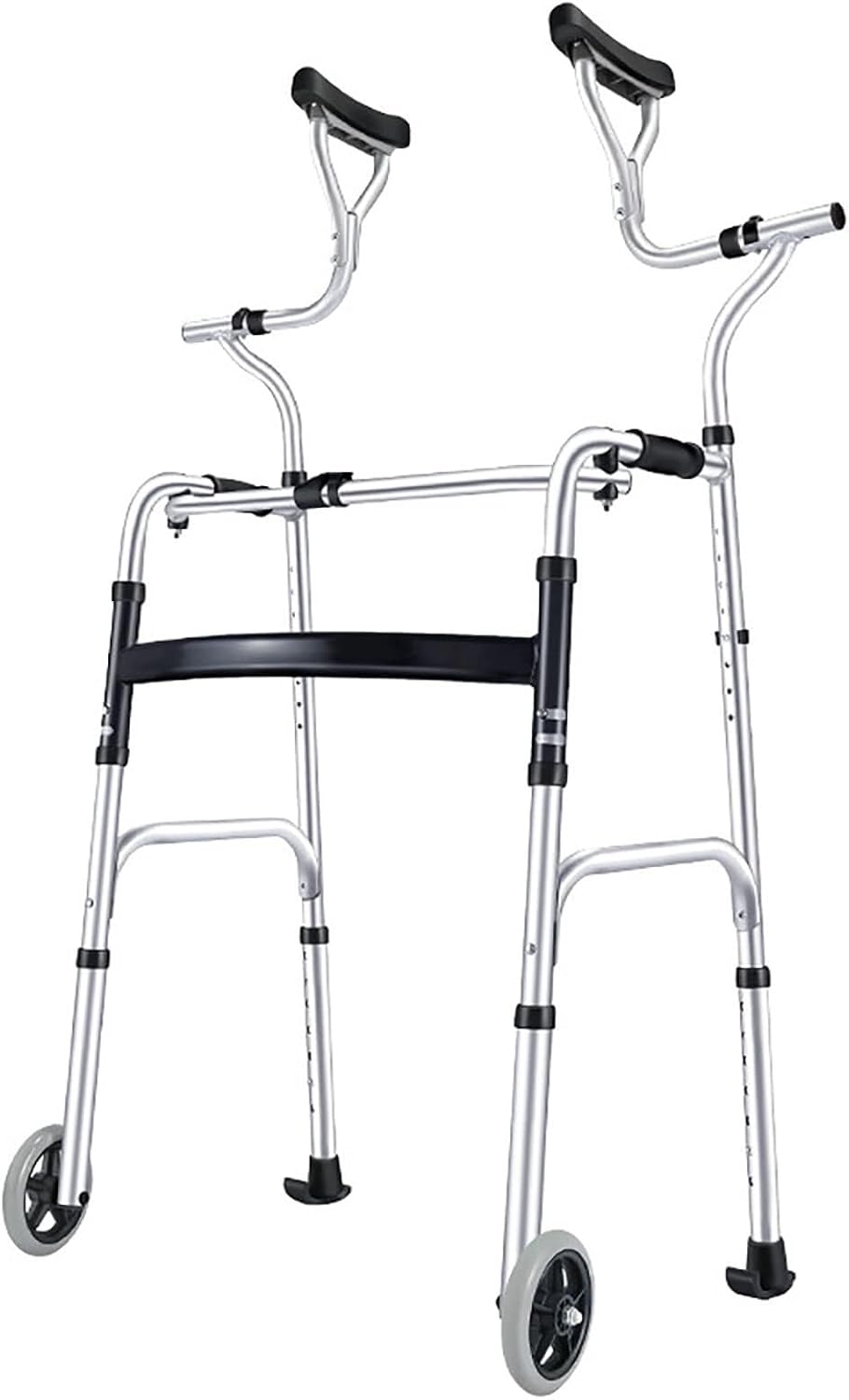 Elderly Walker Upright Posture Rolling Walker Adjustable Height and Width One-Button Folding with Armrest Support Pad Suitable for People with Reduced Mobility, The Elderly (Color : A)