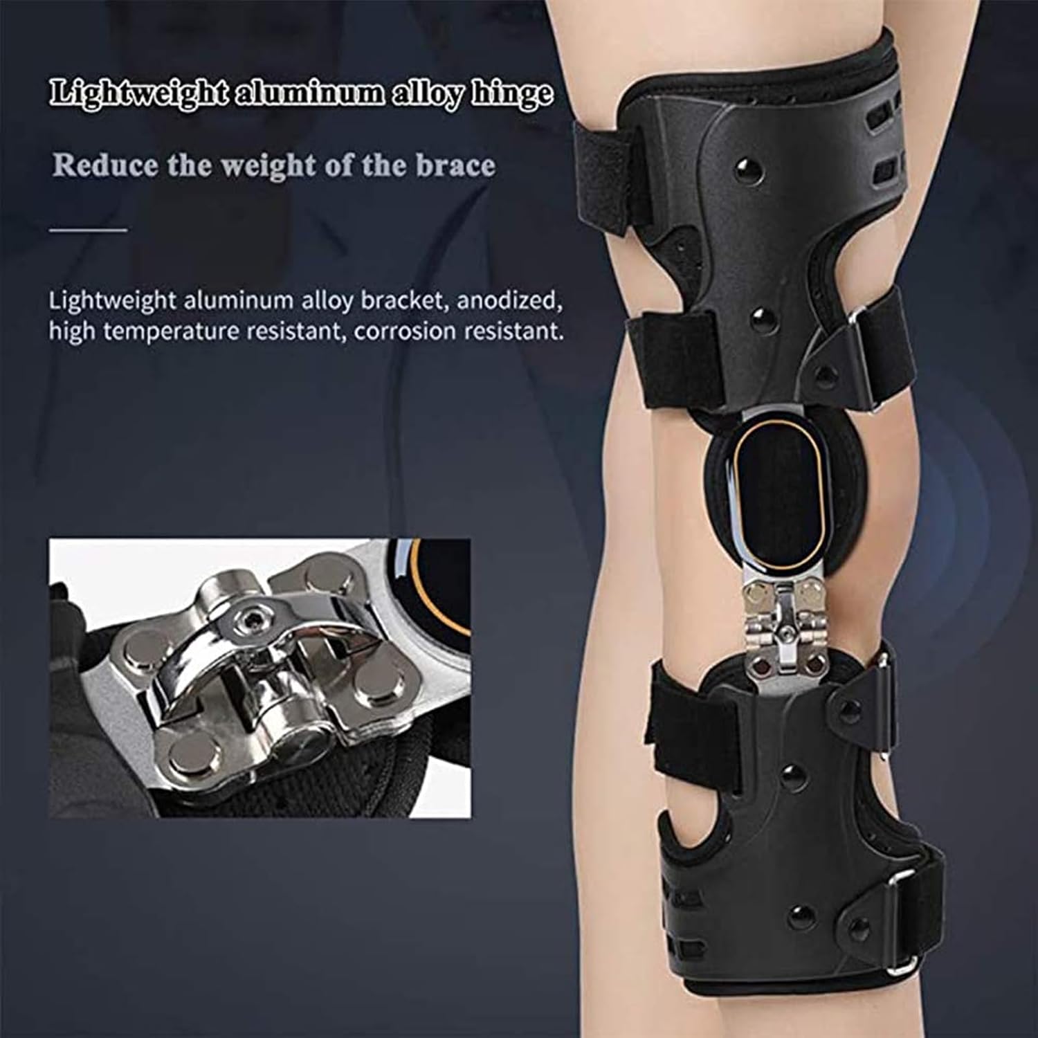 Adjustable Hinged ROM Knee Brace with Strap, Post OP Patella Injury Immobilizer Brace Orthopedic Guard Protector - Full Leg Stabilizer Knee Orthosis Splint(