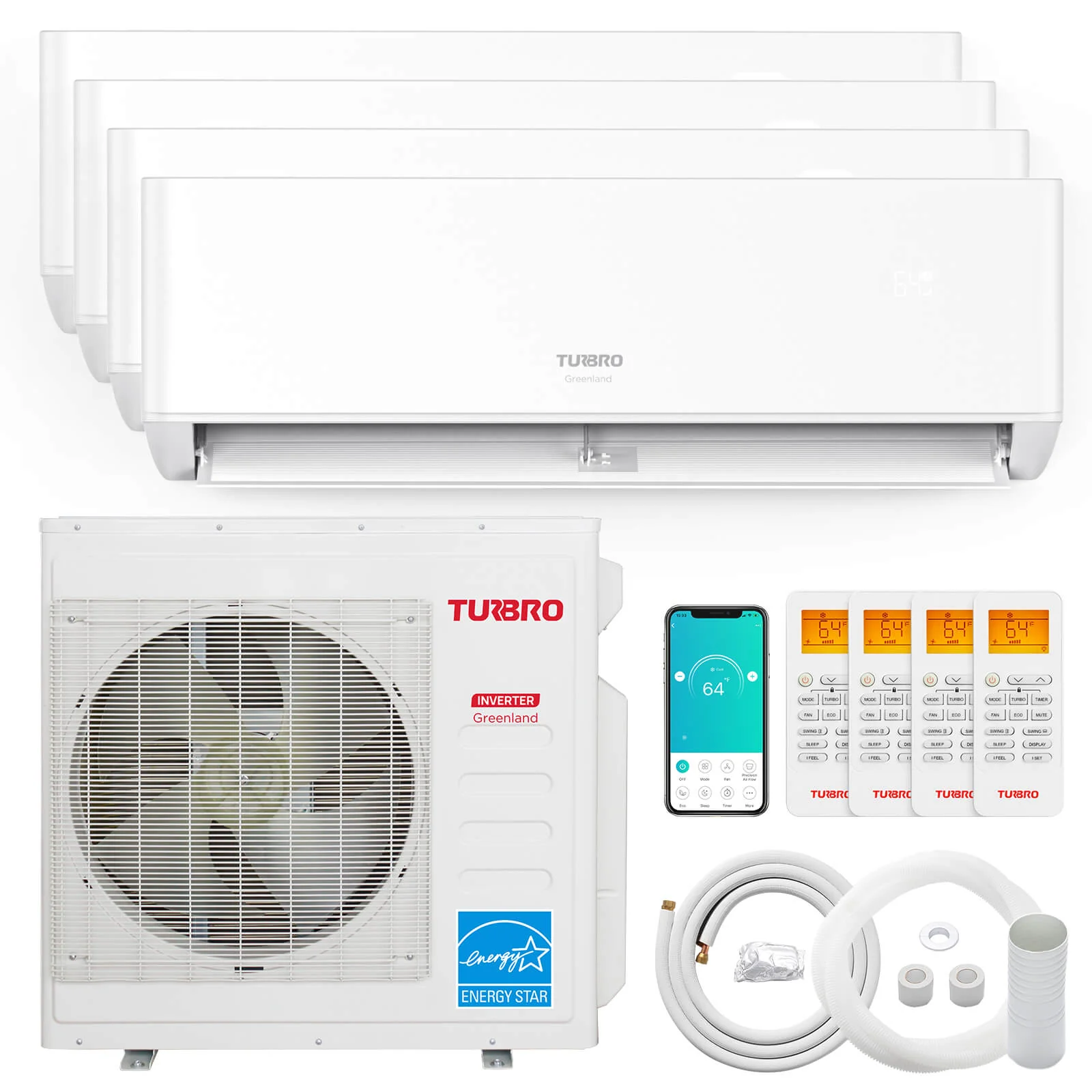 TURBRO Greenland 42,000 BTU Quad-Zone(4) Mini Split AC with Heat Pump (R454B)