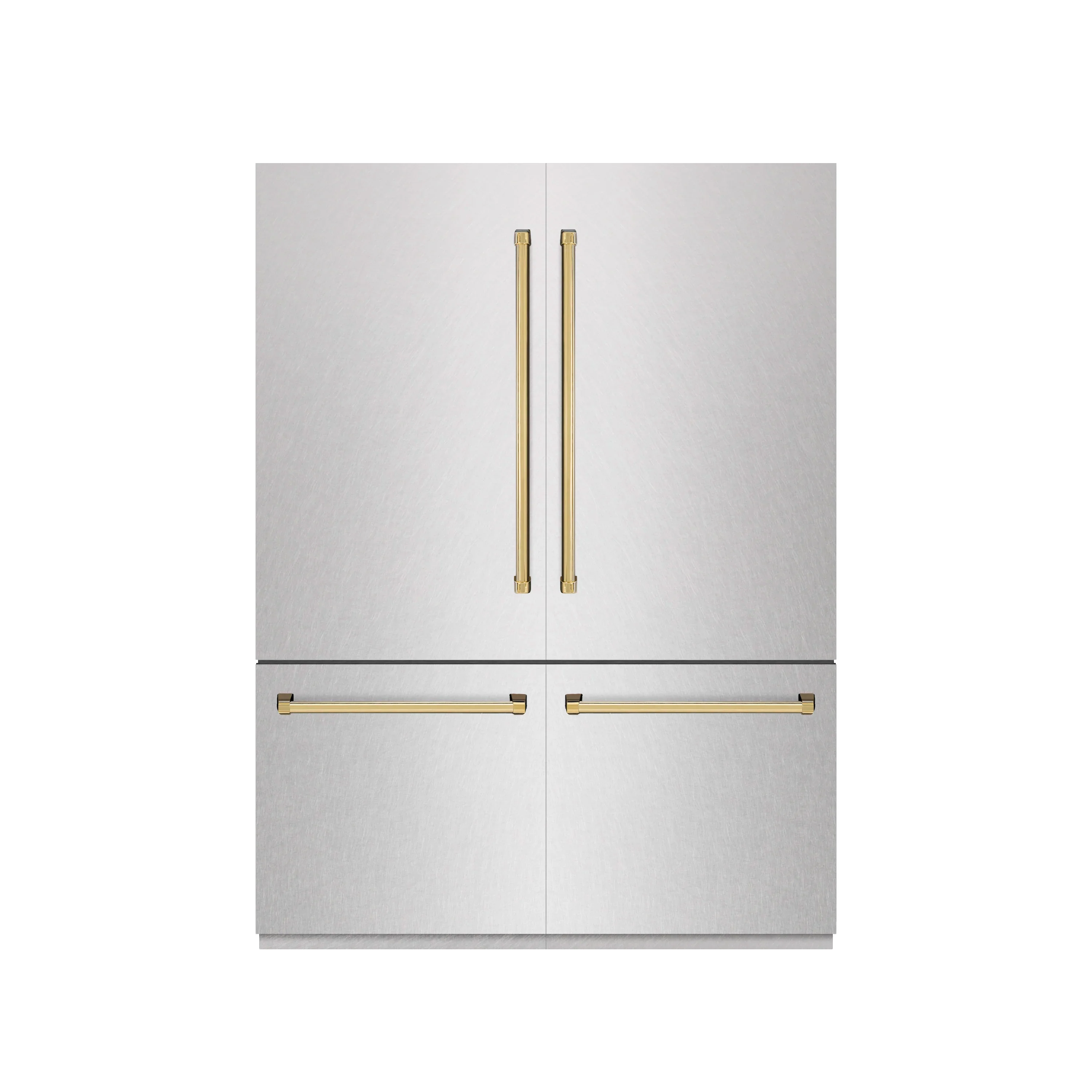 ZLINE Autograph Edition 60-Inch 32.2 Cu. Ft. French Door Built-In Bottom Freezer Refrigerator with Water Dispenser and Ice Maker in Satin Stainless Steel with Graphite Gray Interior and Polished Gold Accents (GRBIVZ-SN-60-G)