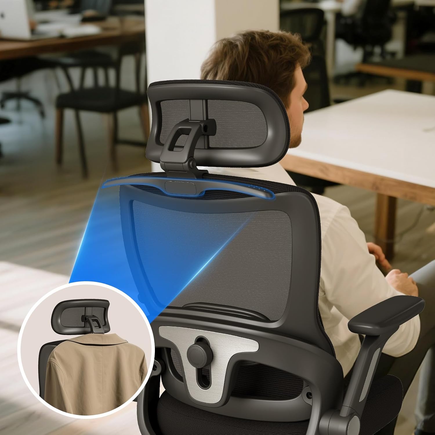 ZZH Ergonomic Office Chair with Footrest, High-Back Home Desk Chair with Adjustable Lumbar Support, Headrest, Flip-Up Arms, 90-135° Tilt Lock, and Wide Cushion, Big and Tall Mesh Computer Seating