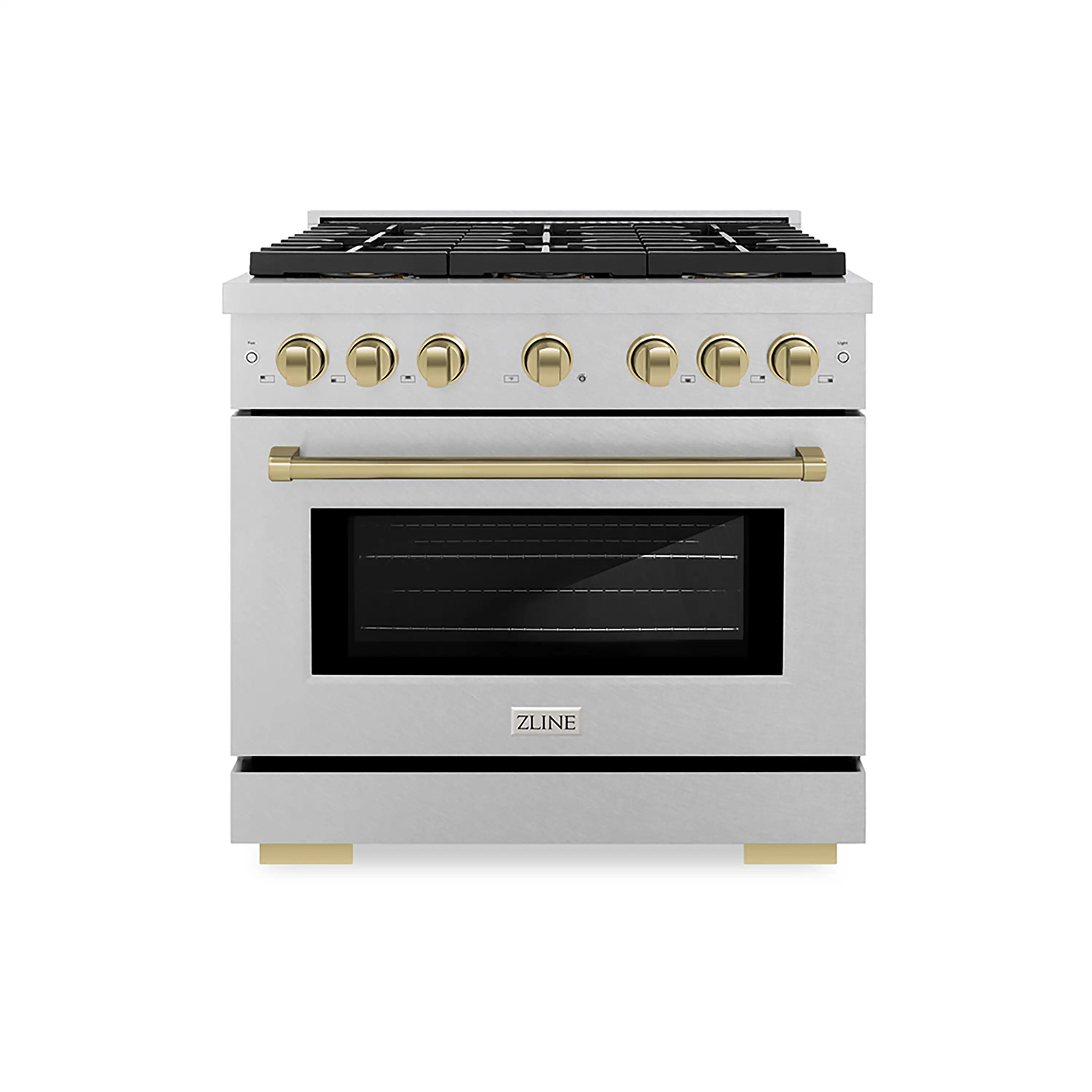 ZLINE Autograph Edition 36-Inch 5.2 cu. ft. Paramount Dual Fuel Range with 6 Burner DuoPro鈩?Cooktop and Electric Convection Oven in Satin Stainless Steel and Champagne Bronze Accents (PSDRSZ-36-CB)