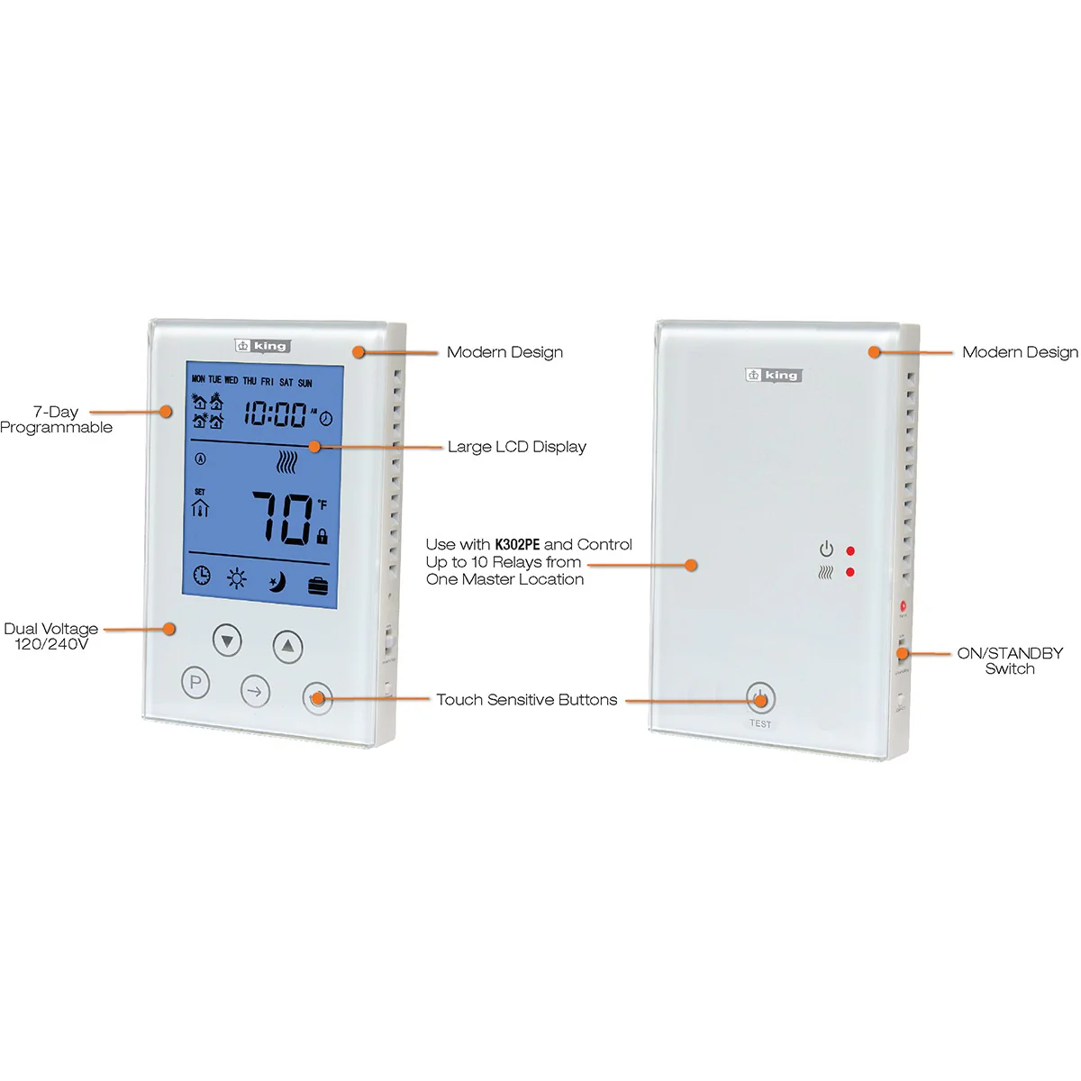 King Electric ClearTouch Electronic 120-240V Programmable Thermostat