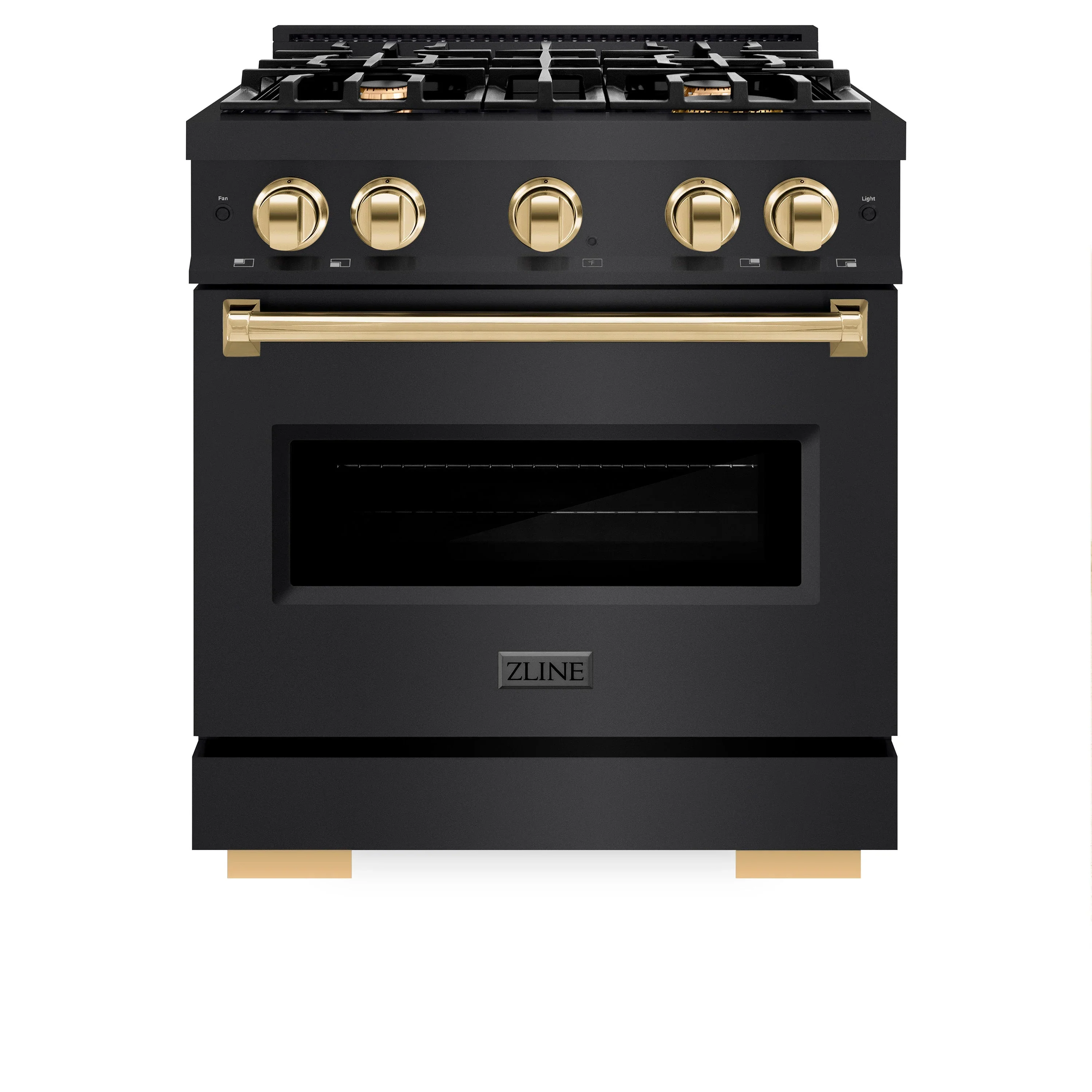 ZLINE Autograph Edition 30-Inch Classic Series Gas Range with 4 Gas Burner Cooktop and 4.2 Cu. Ft. Gas Convection Oven in Black Stainless Steel with Gold (CGRBZ-30-G)