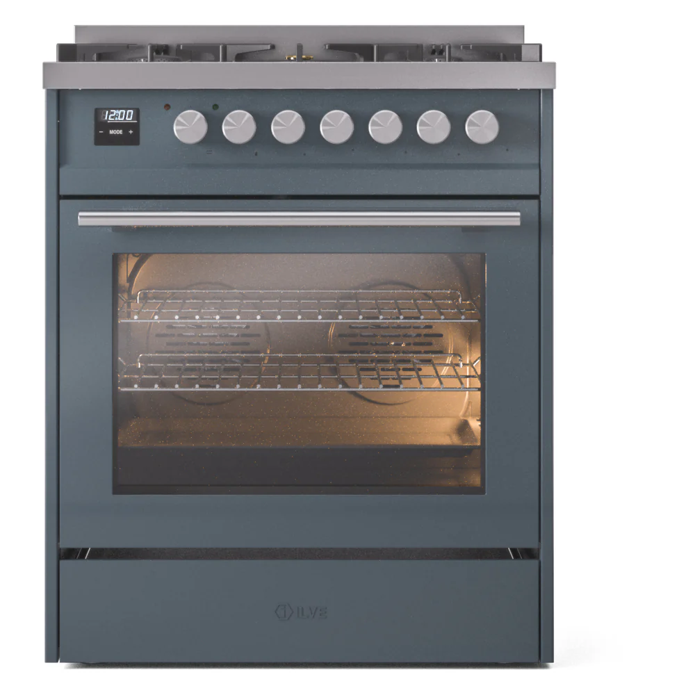 ILVE 30-Inch Professional Plus II Dual Fuel Range with 5 Burners in Blue Grey (UP30WMPBG)