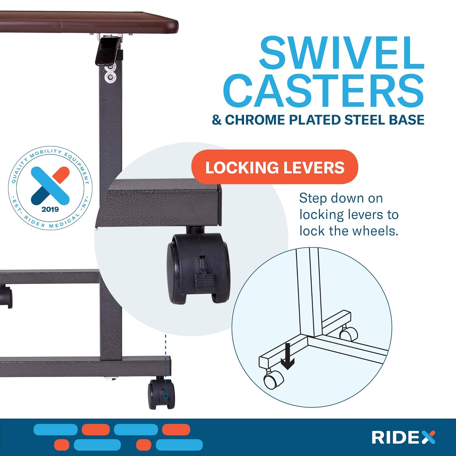 Adjustable Overbed Table - Non-Tilt Mobile Bedside Desk Tray with Swivel Caster Wheels - Serve Meals, Use Laptop/Computer, Writing - Great for Elderly, Hospital Patients, Home Care -Hospital Bed Table