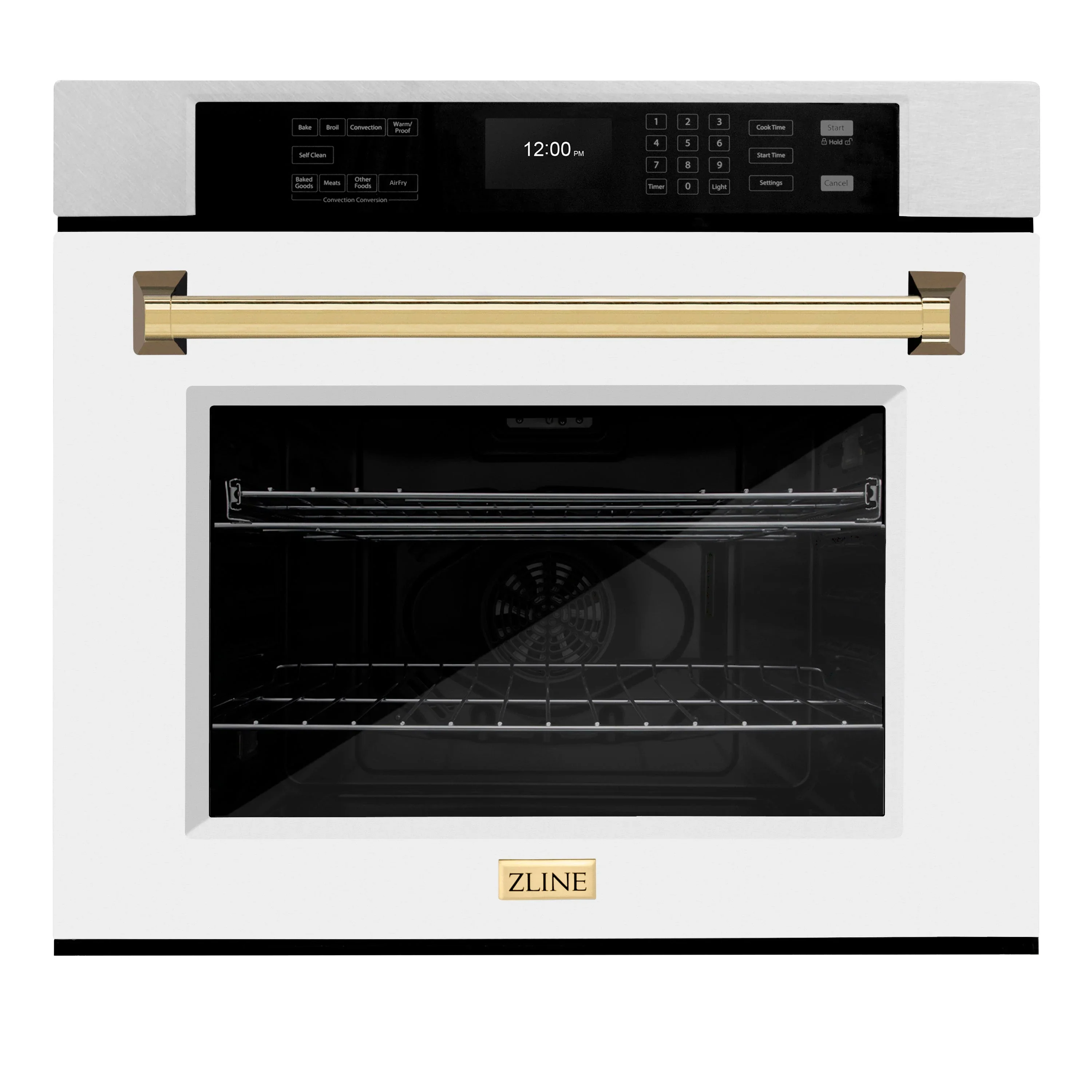 ZLINE 30-Inch Autograph Edition Professional True Convection Single Wall Oven with Air Fry and Self Clean in Satin Stainless Steel with White Matte Door and Polished Gold Handle (WASSZ-WM-30-G)