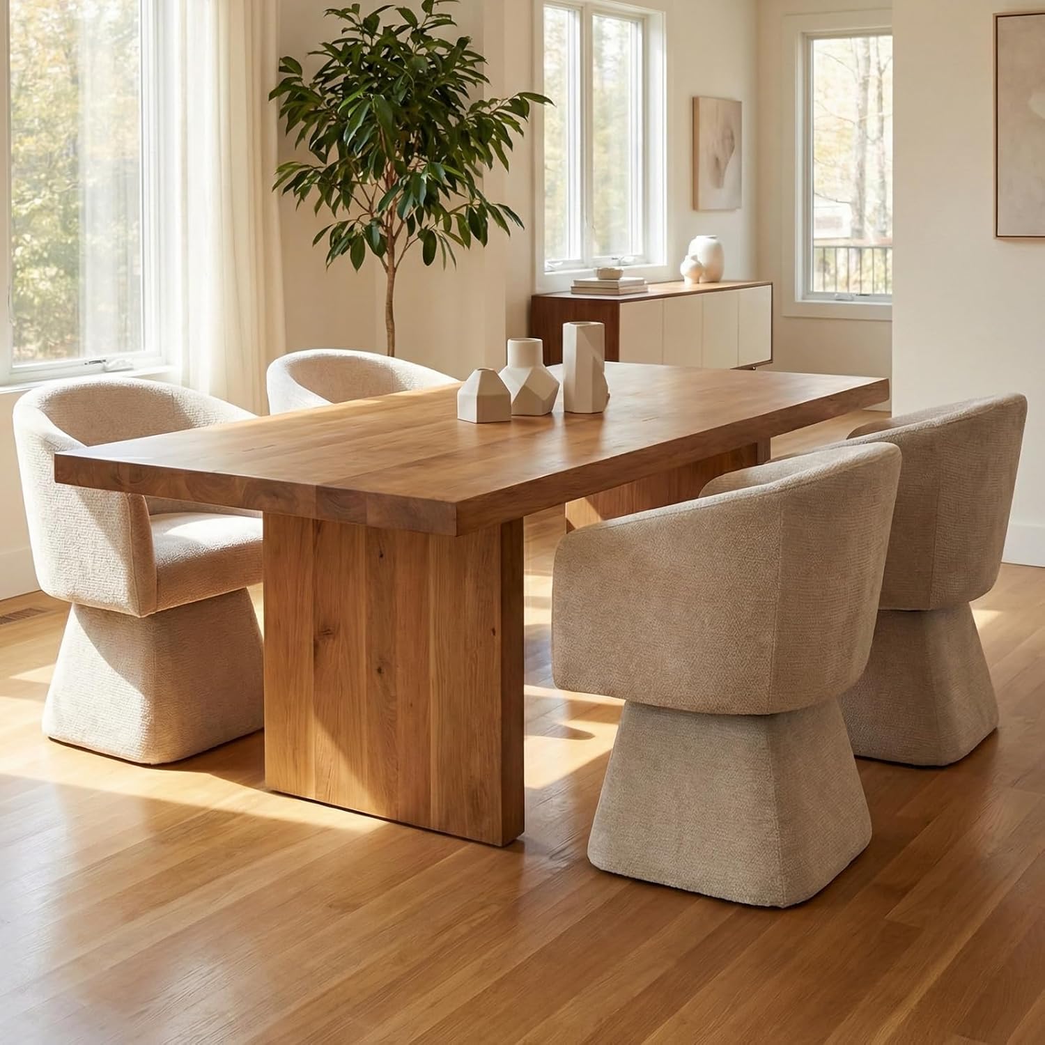 VKNOW Upholstered Swivel Dining Chairs Set of 4, Modern Dining Room Chairs with Barrel Back, Accent Arm Chair for Dining Room, Livingroom, Bedroom, Vanity, Khaki