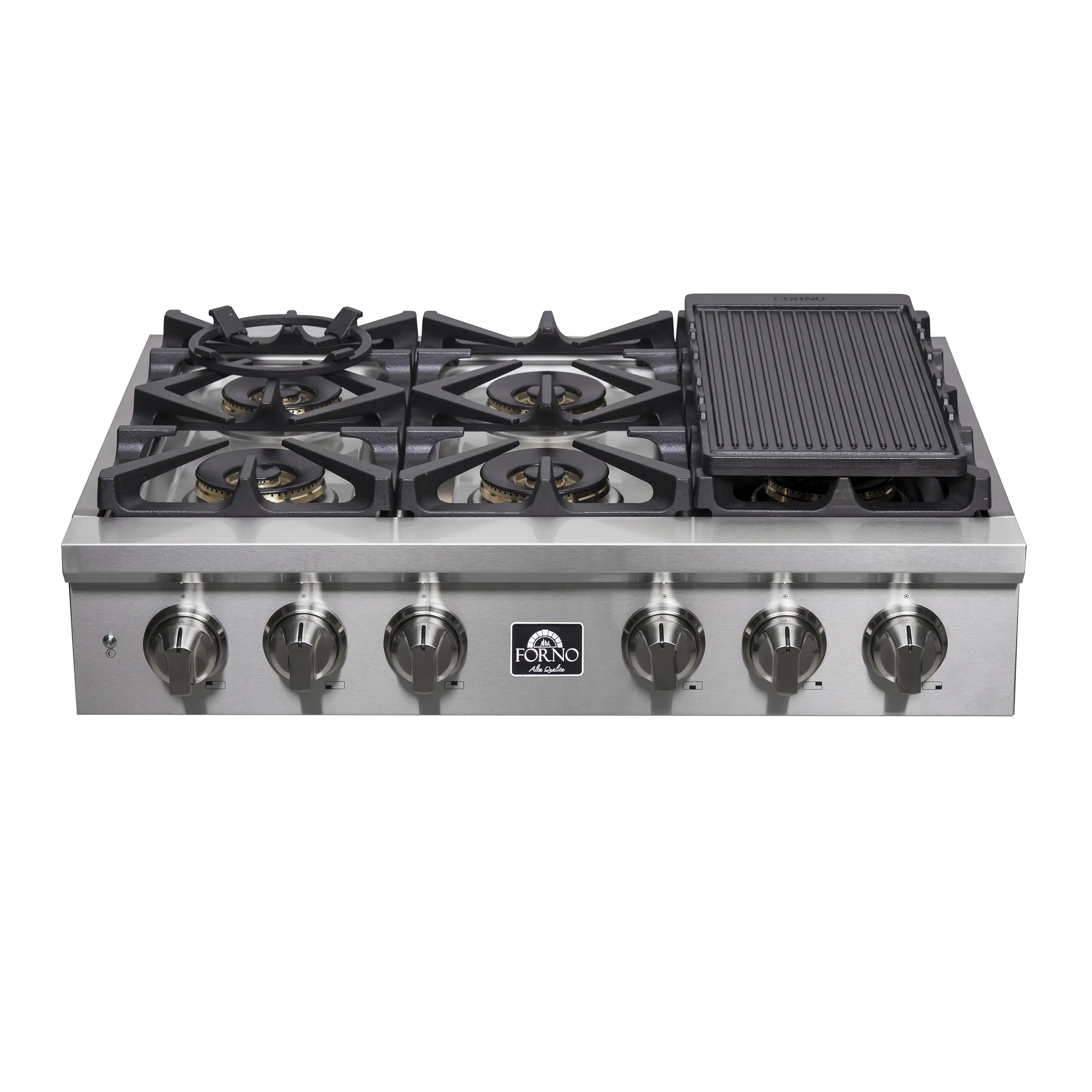 Forno Spezia 36-Inch Gas Rangetop, 6 Burners. Wok Ring and Grill/Griddle in Stainless Steel (FCTGS5751-36)