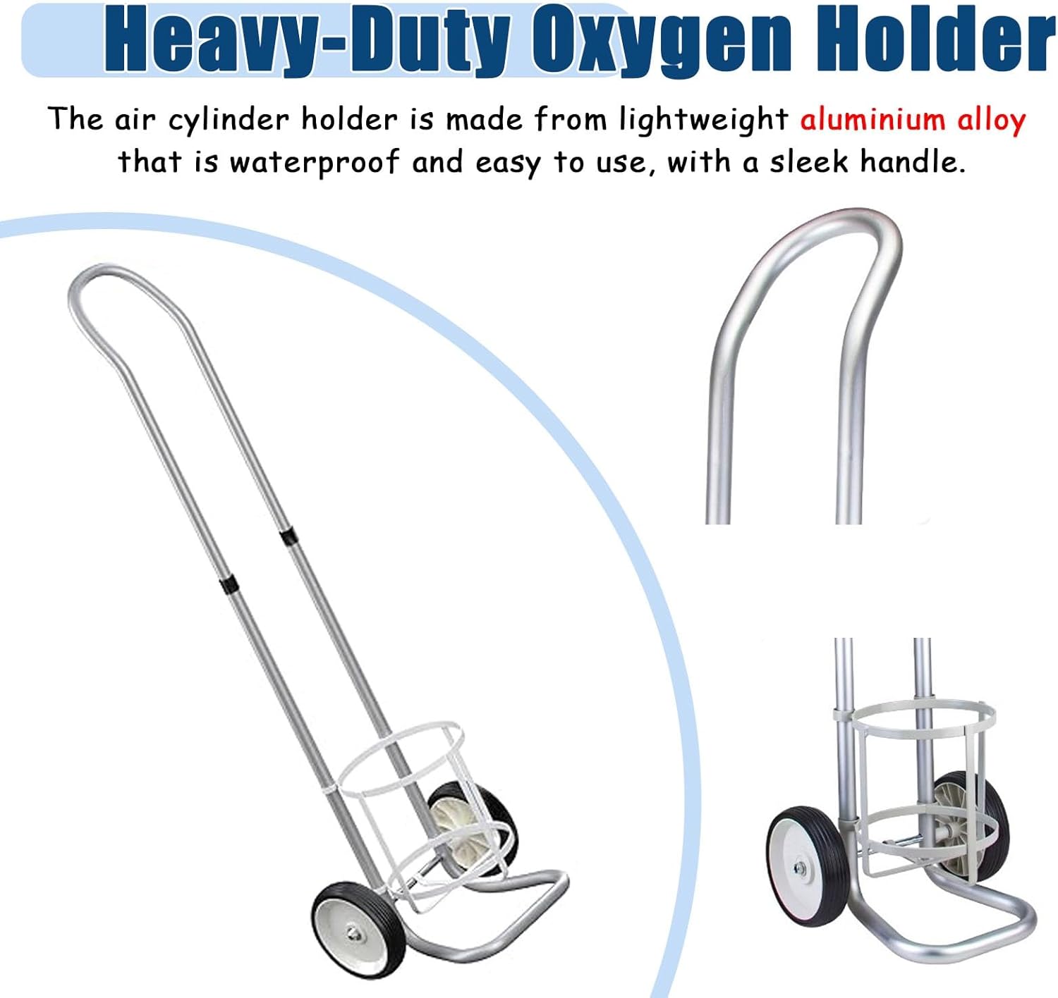 Medical Oxygen Tank Dolly Cart, Lightweight Aluminum Adjustable Trolley for Hospital and Clinic Use, Durable Cylinder Holder,Diameter: 146mm