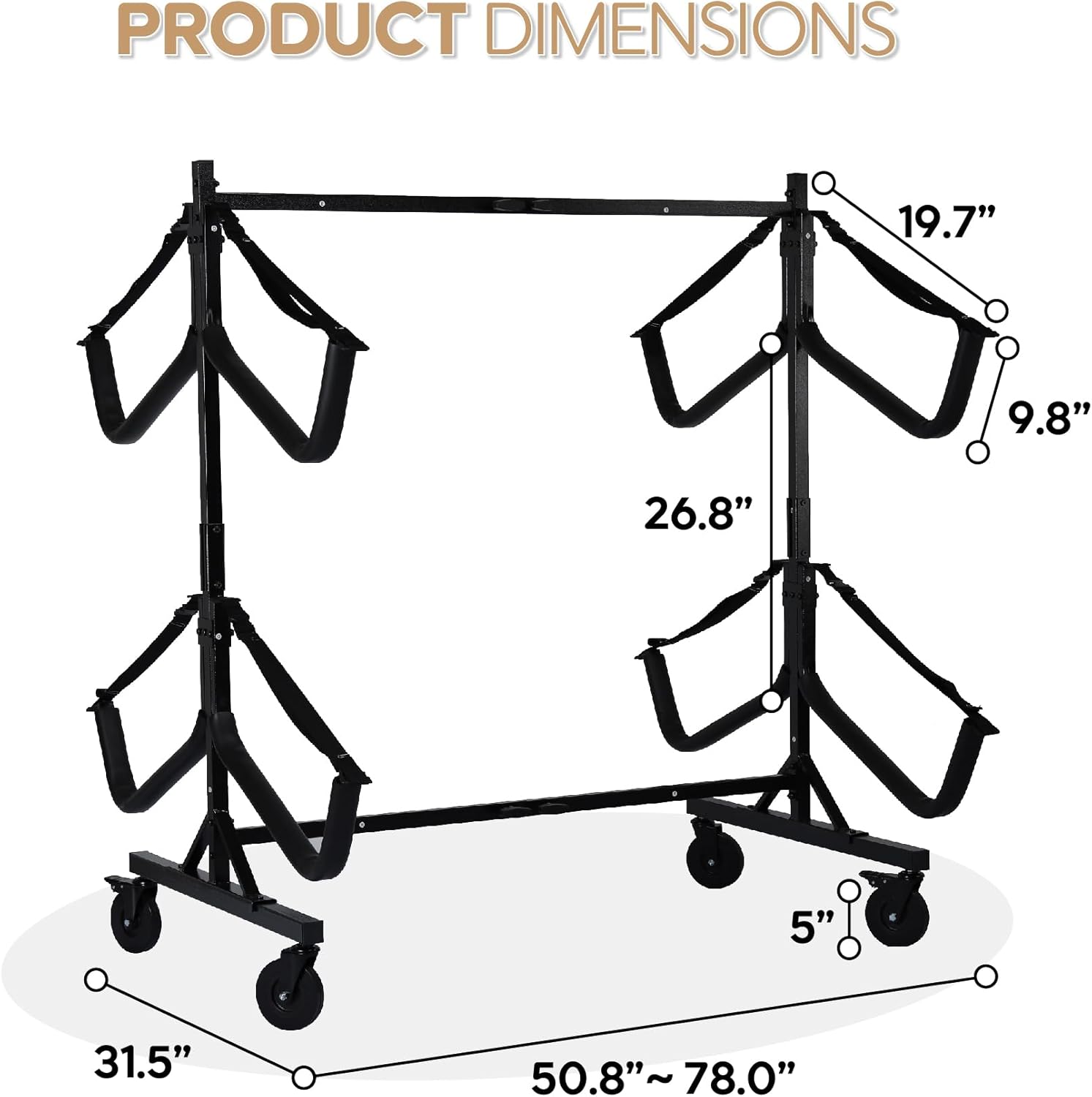Kayak Storage Rack,Heavy-Duty Steel Freestanding Kayak Hanger Holder w/Padded Arms and Adjustable Width, Storage Stand for 4 Kayaks Canoe PaddleBoard SUP Surfboard for Garage, Shed,Dock