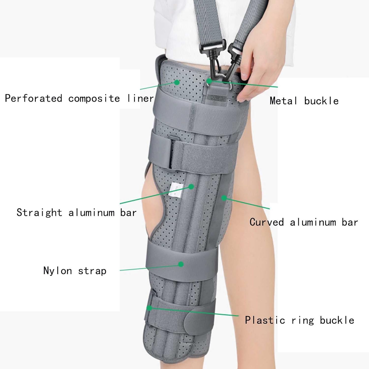 Knee Immobilizer 3-Panel Knee Splint Full Leg Straight Brace Comfort Rigid Support for Knee Pre-and Postoperative Injury Or Surgery Recovery,Gray 2-S