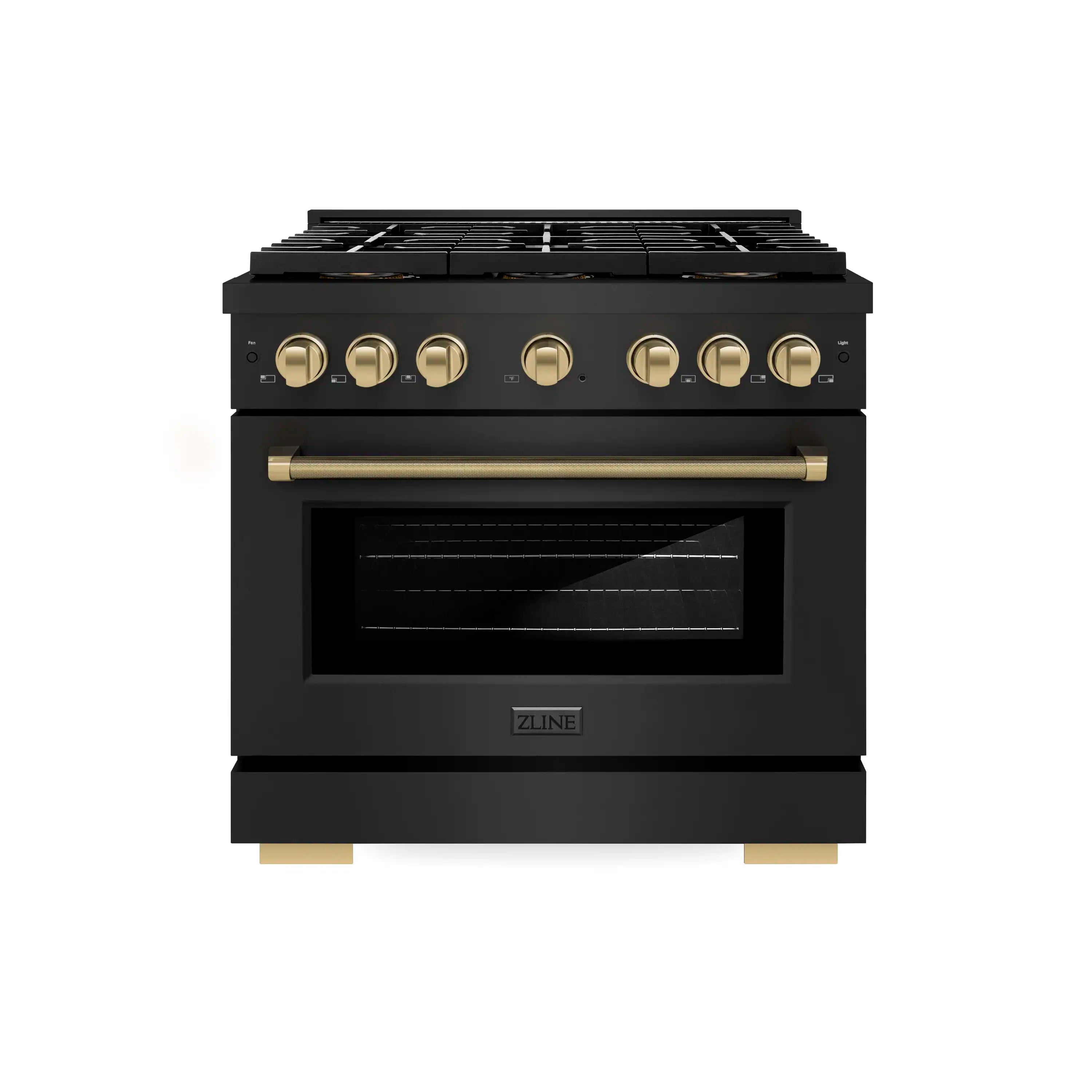 ZLINE Autograph 36-Inch Paramount DuoPro Dual Fuel Range in Black Stainless Steel with Champagne Helix Handle (PSDRBZ-36-KCB)