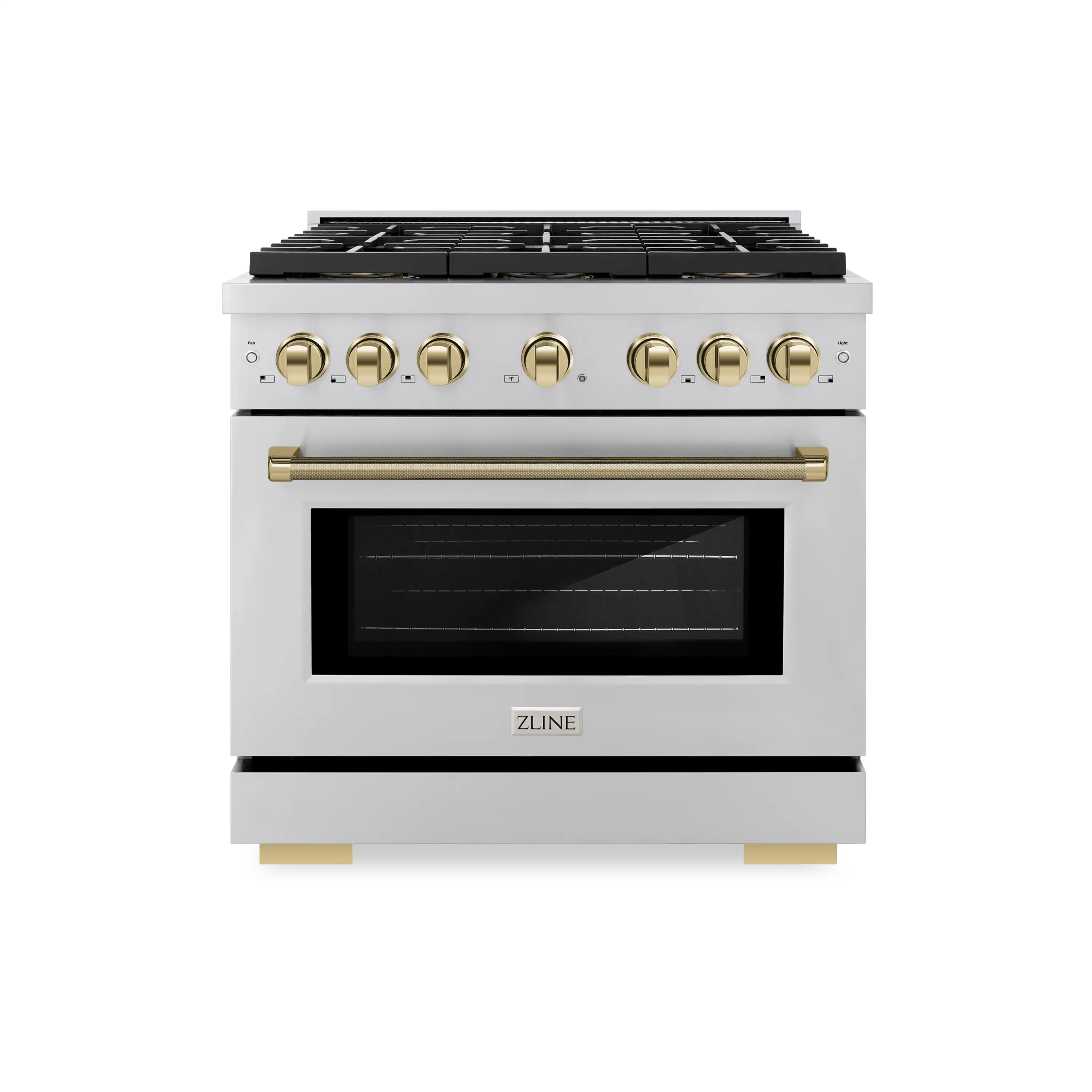 ZLINE Autograph 36-Inch Paramount DuoPro Gas Range in Stainless Steel with Gold Helix Handle (PSGRZ-36-KG)