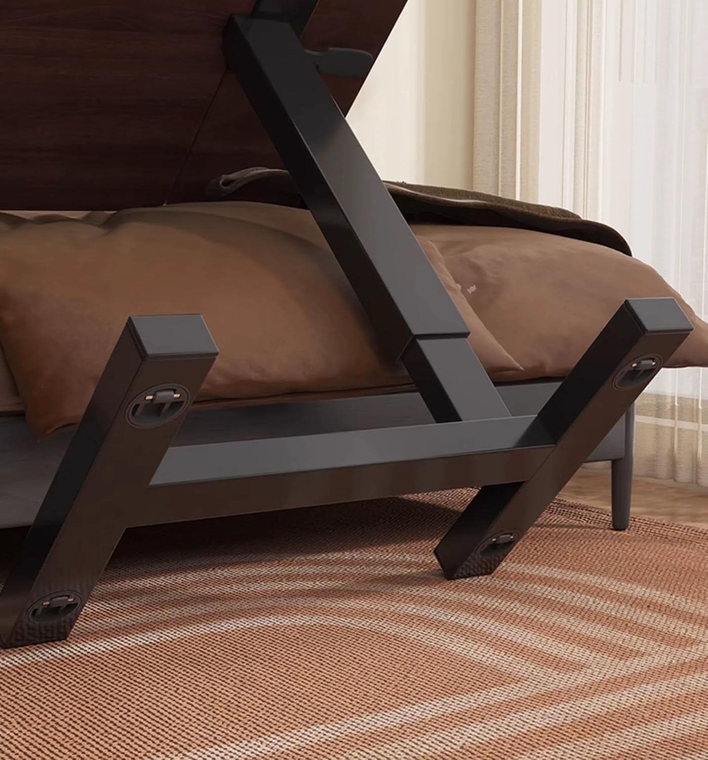 Adjustable Height Mobile Laptop & Bed Tray Table with Lockable Wheels, Tilting Bedside Overbed Table for Reading, Portable Bedside Stand & Rolling Desk with H-Base for Home or Hospital Use, Walnut