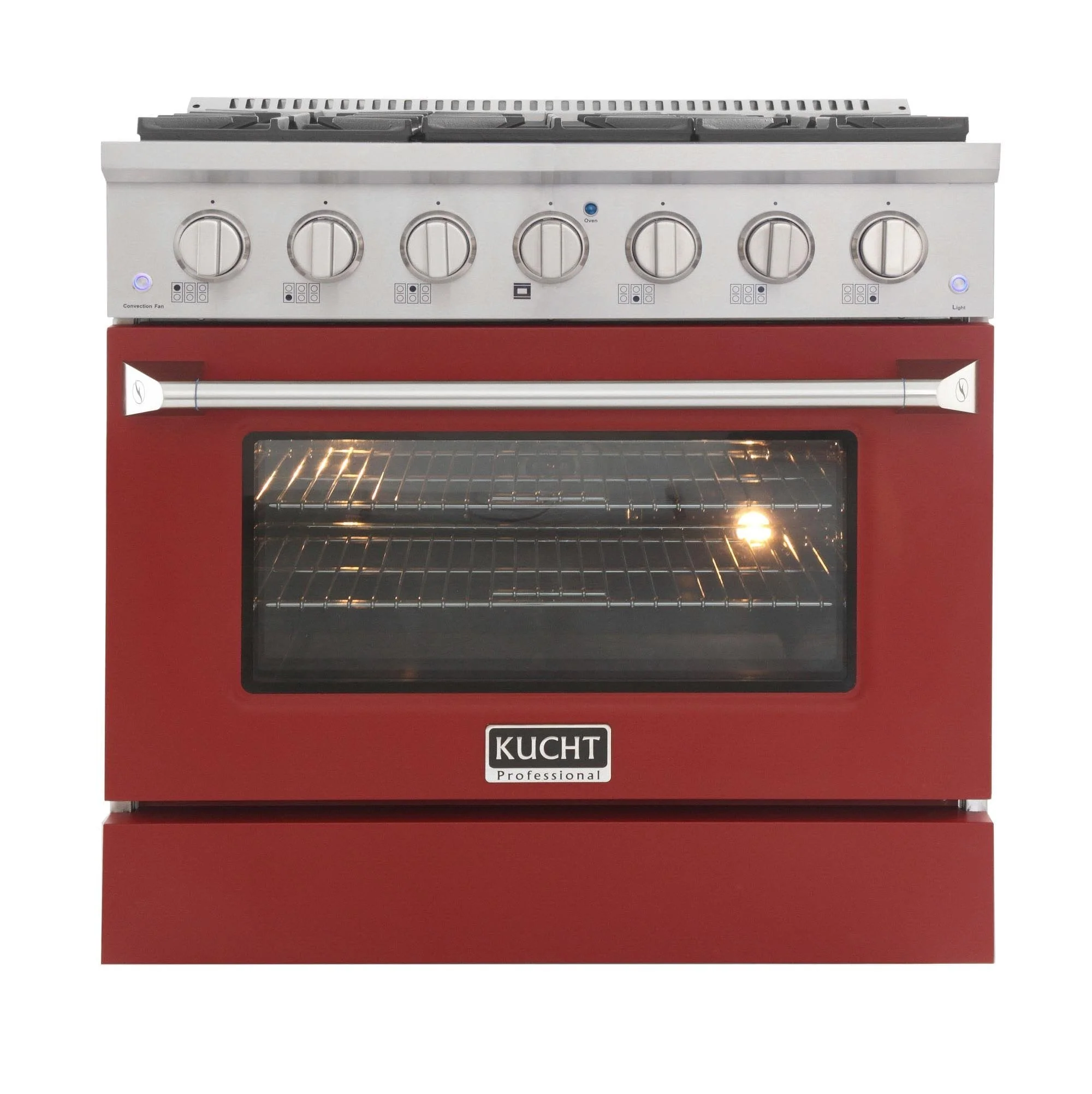Kucht 36-Inch Propane Gas Range with Sealed Burners & 5.2 Cu. Ft. Convection Oven in Red (KNG361/LP-R)