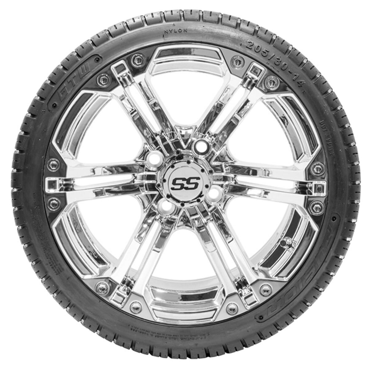 14” GTW Specter Chrome Wheels with 18” Fusion DOT Street Tires – Set of 4