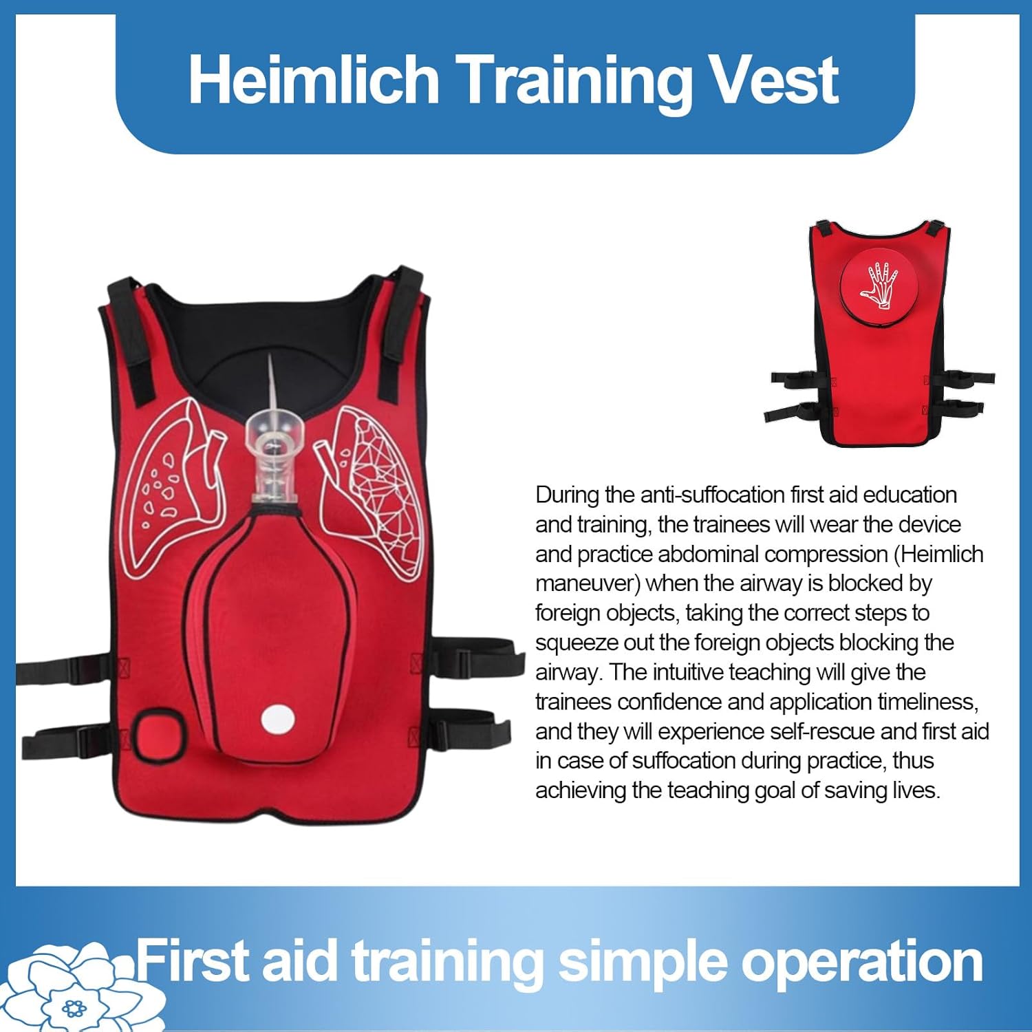 Anti Choking Obstruction Trainer Vest, Heimlich Training Vest First Aid Rescue Model for Choking and Suffocation Adult and Child
